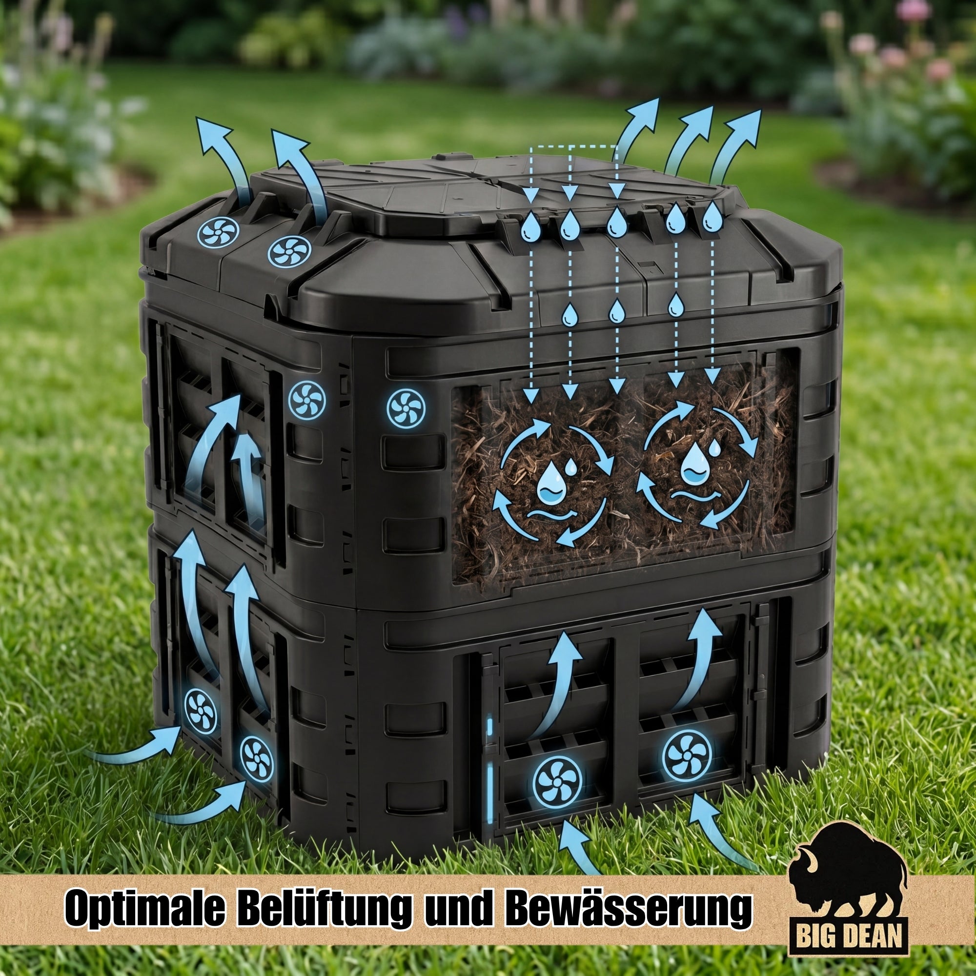 BigDean Garten Komposter 600L Recyclingkunststoff Schwarz