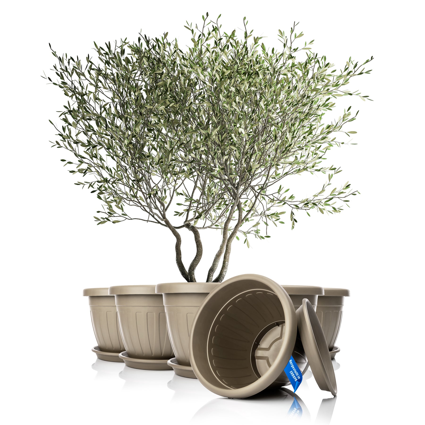 BigDean Garten Blumentopf rund 50 cm Mokka 6er Set mit Untersetzer