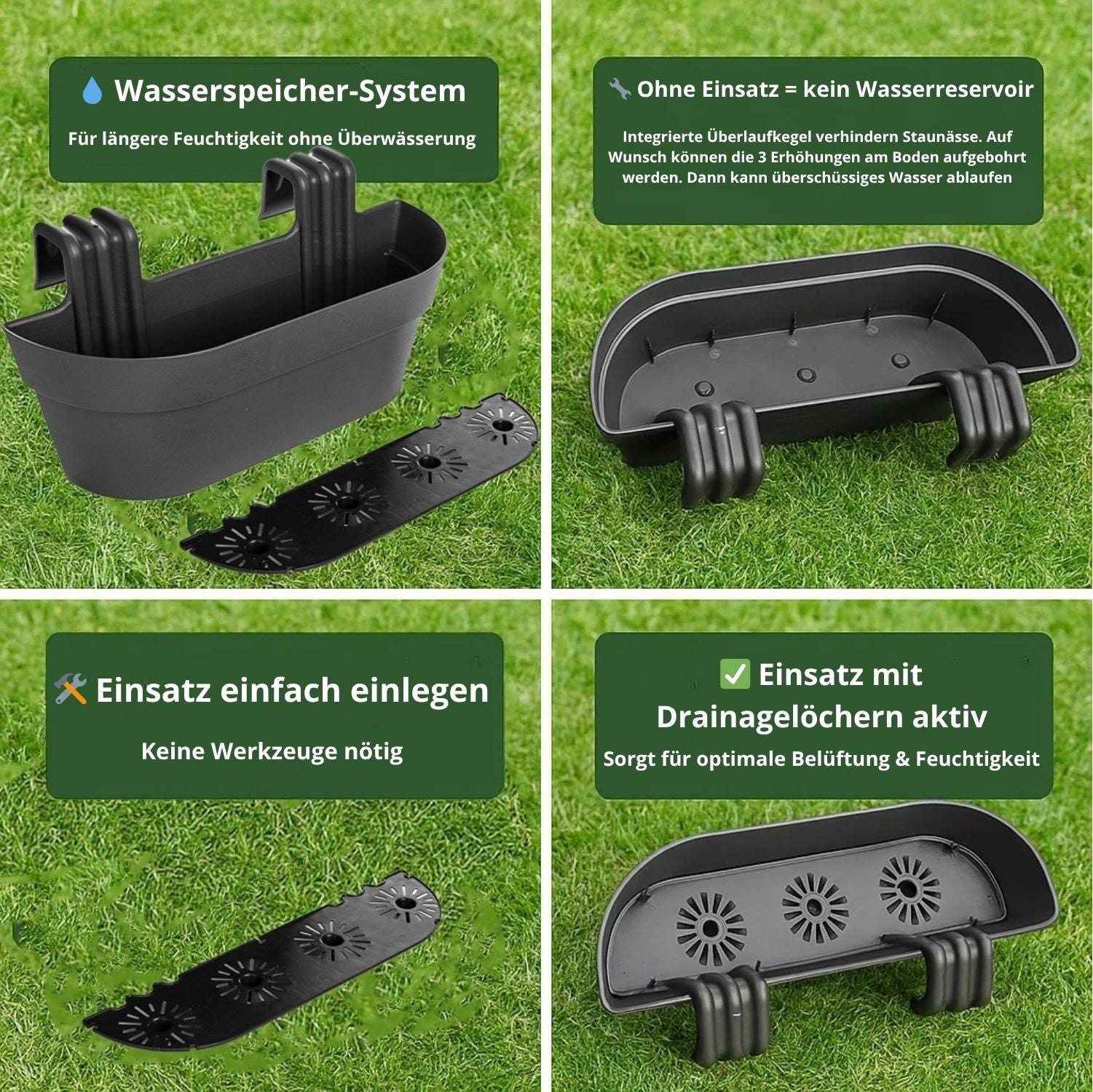 BigDean Blumenkasten 50cm anthrazit 4er Set mit Halterung
