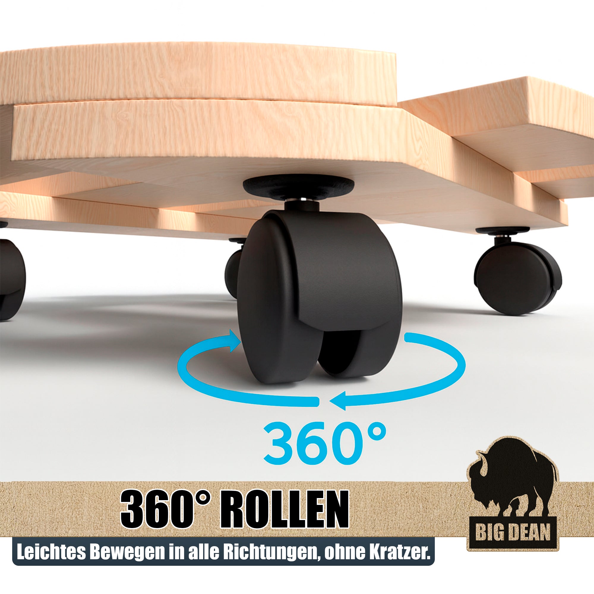 BigDean Pflanzenroller Holz Rund 30cm 3er Set 120kg