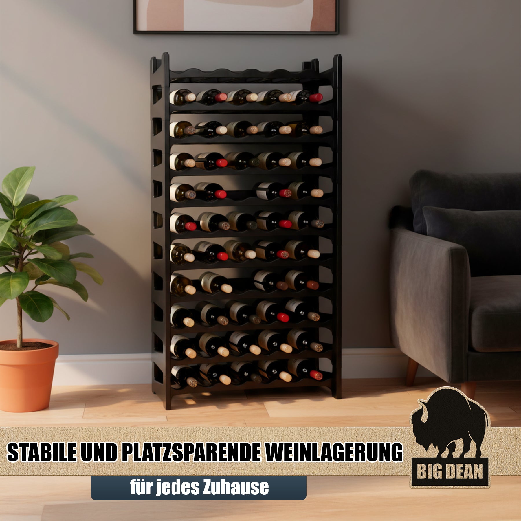 BigDean Küche & Vorrat Flaschenregal 72 Flaschen schwarz stapelbar