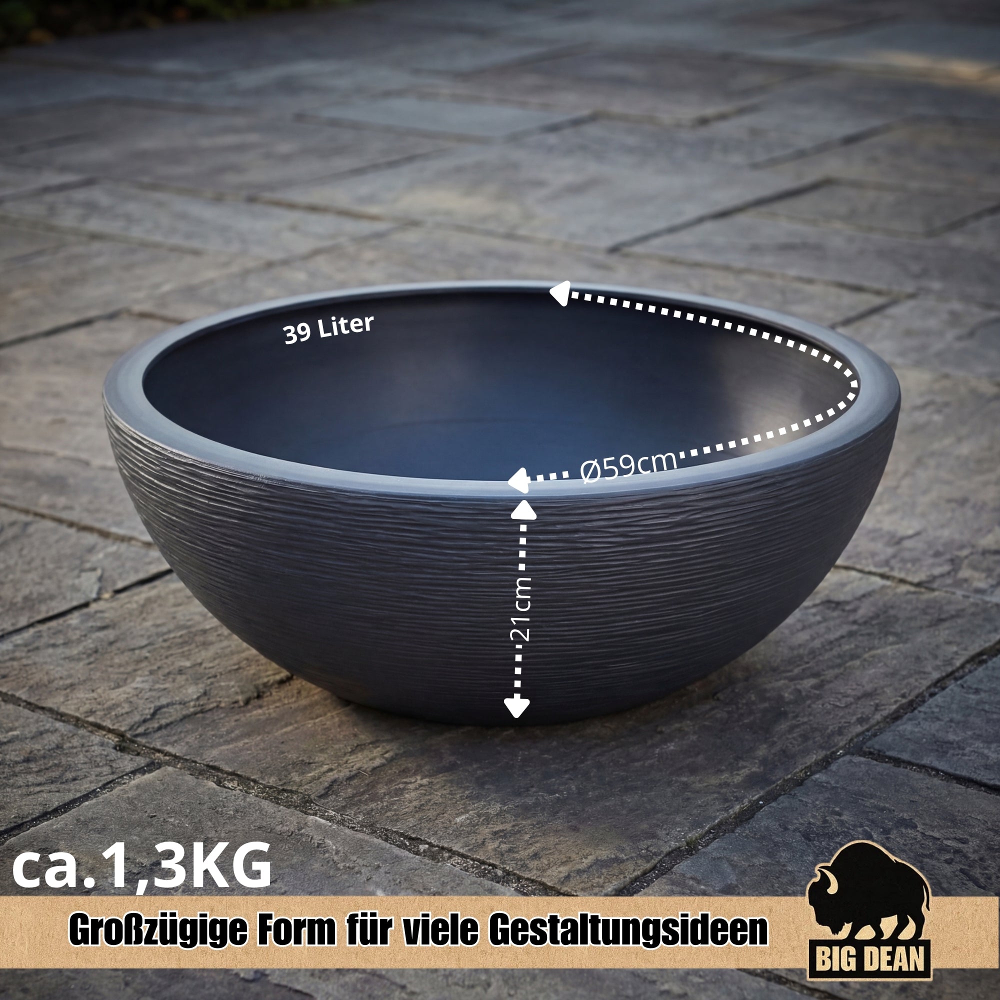 BigDean Garten Pflanzschale XL 59x59x21cm Brunnenschale Rillen