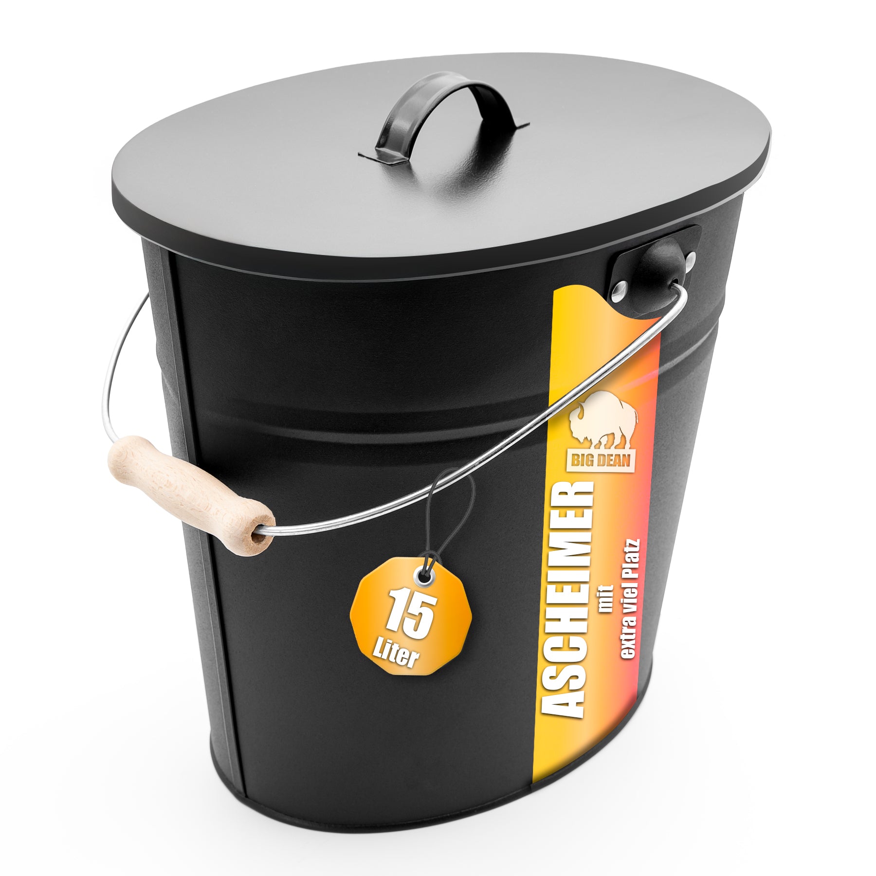 BigDean Haushalt Ascheeimer Deckel 15 Liter Oval Metall