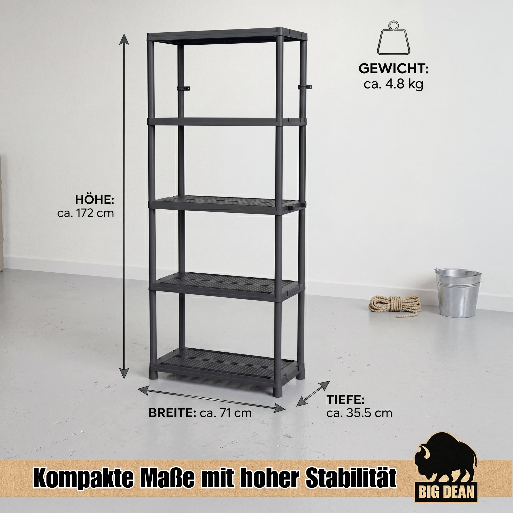 BigDean Schwerlastregal 172x71x35 cm 5 Böden 145 kg Keller
