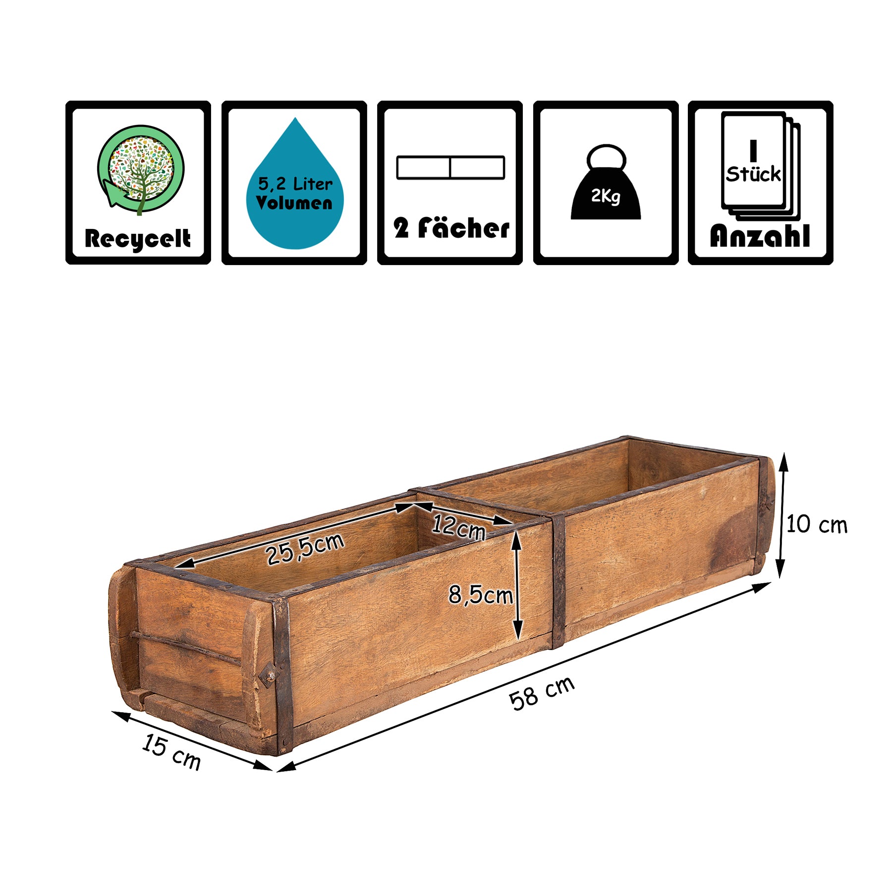 BigDean Alte Holzkiste 58x15x10 cm Vintage Holzbox braun