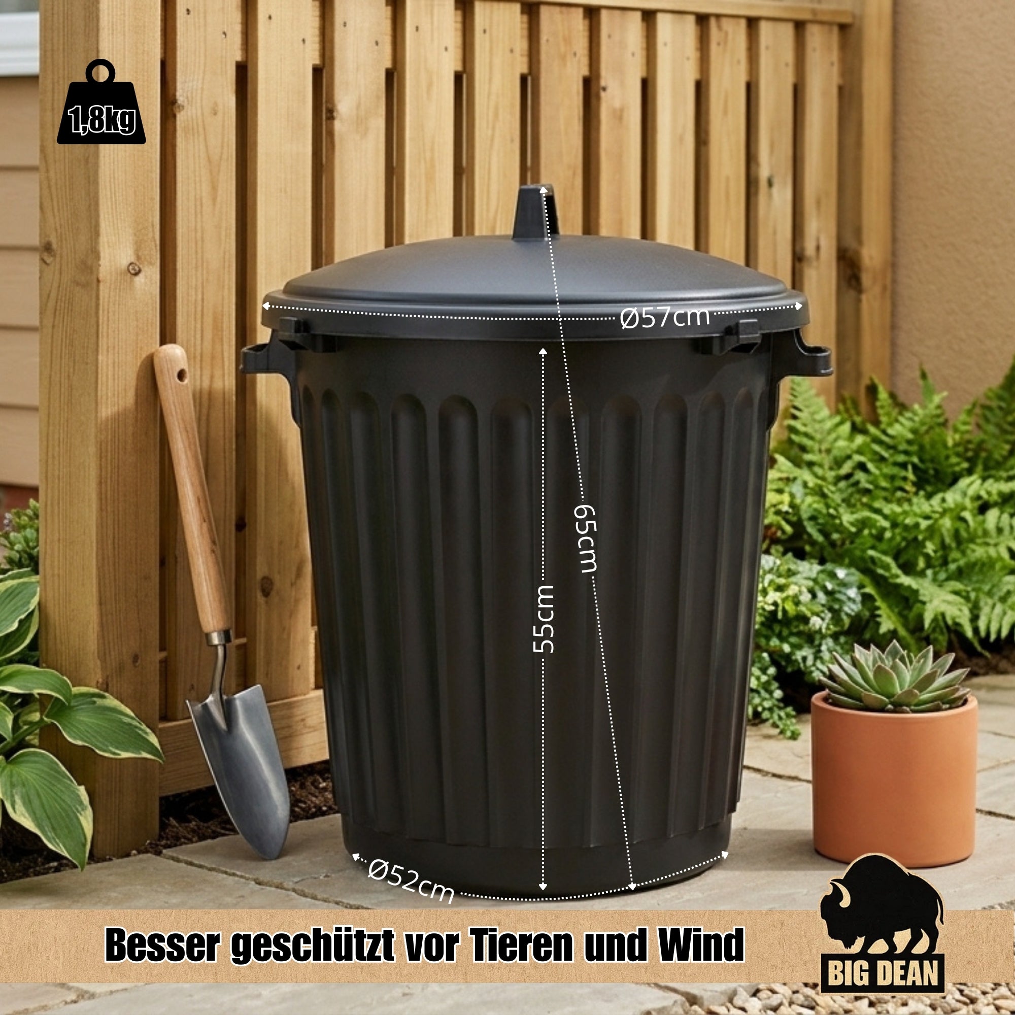 BigDean Haushalt & Alltag Mülltonne 80 Liter mit Deckel