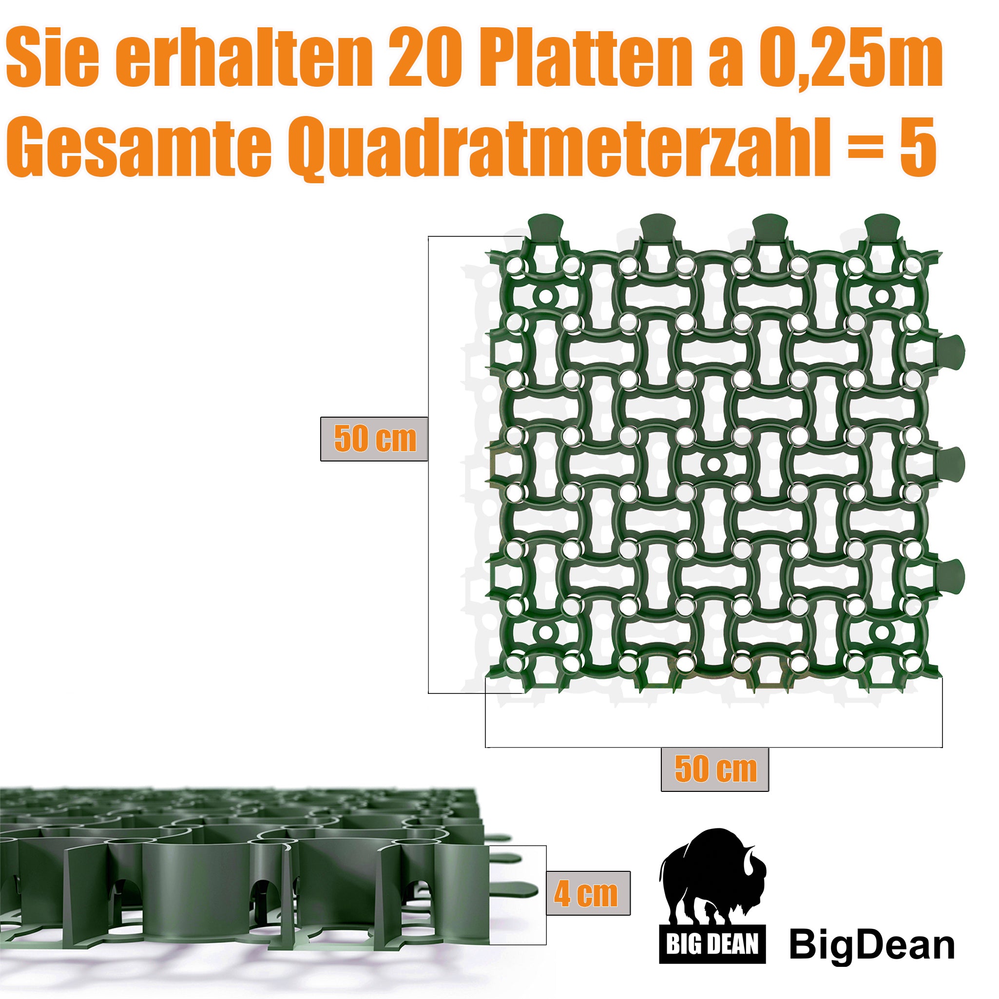 BigDean Rasengitter Kunststoff 20 Stk. Grün 5 m²
