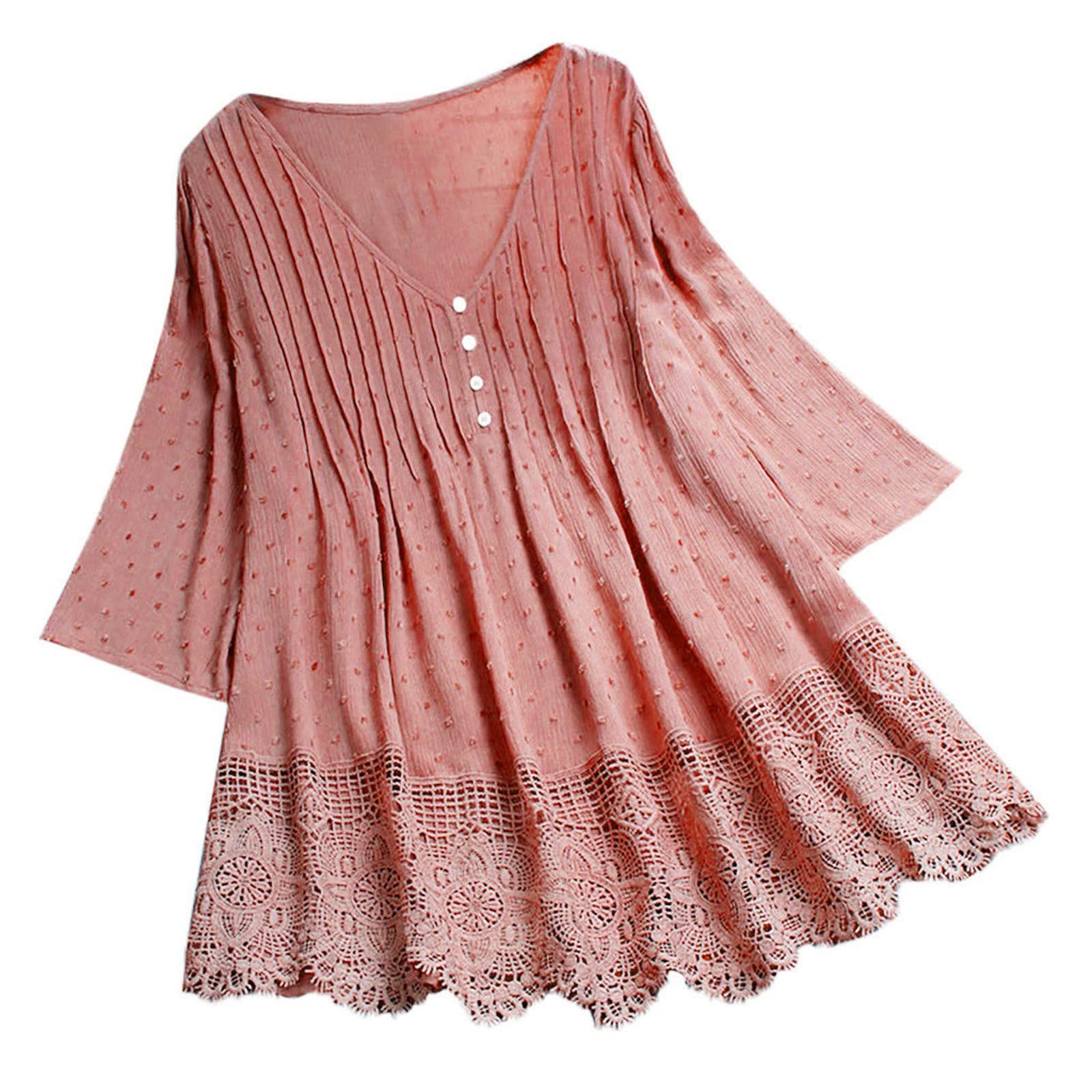 Luadnysin Tops Tunika 3/4 Arm Spitze Rot 3XL