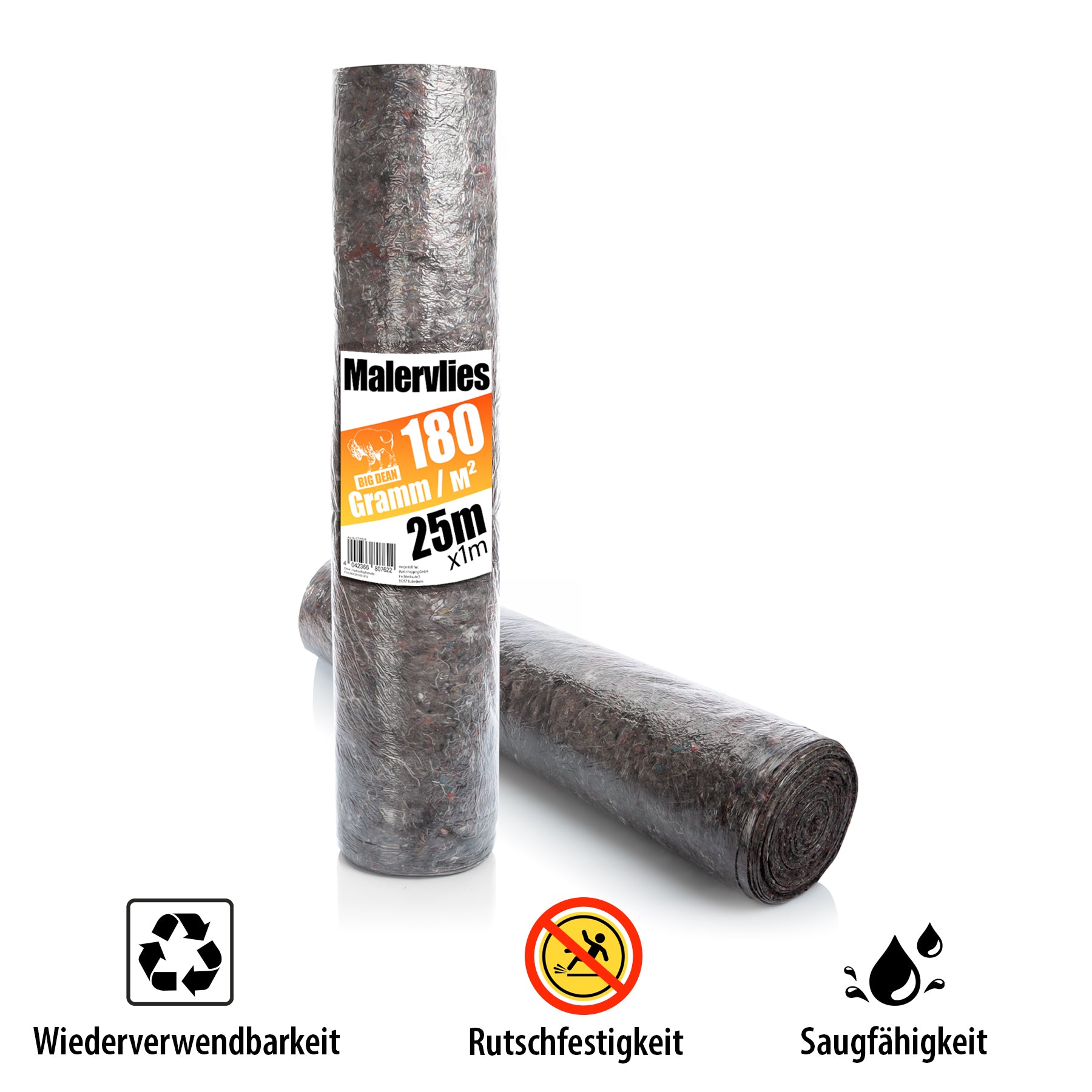 BigDean Malervlies 180g 25m Rolle Abdeckvlies wiederverwendbar