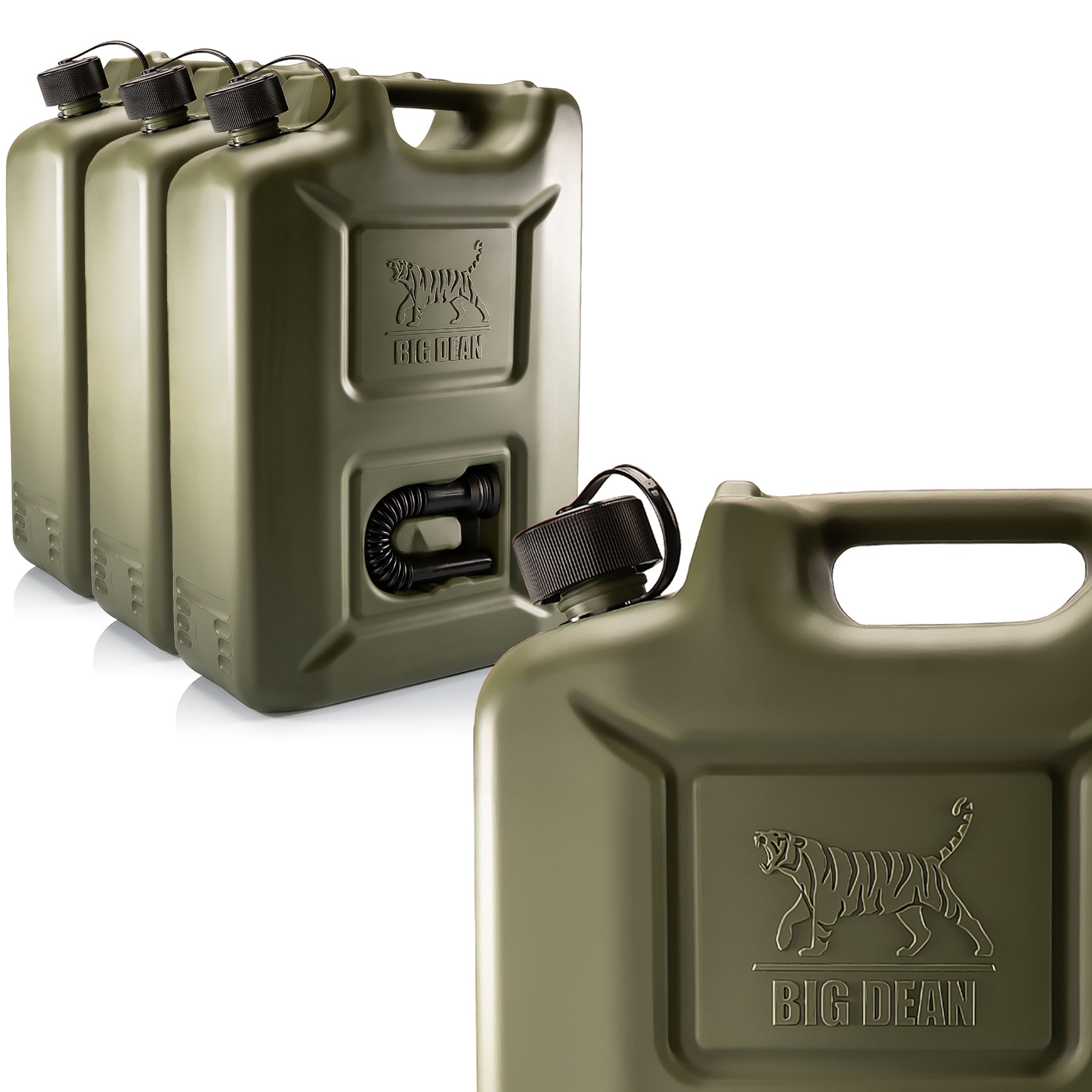BigDean Benzinkanister 20L Olivgrün 3er Set mit Ausgießer