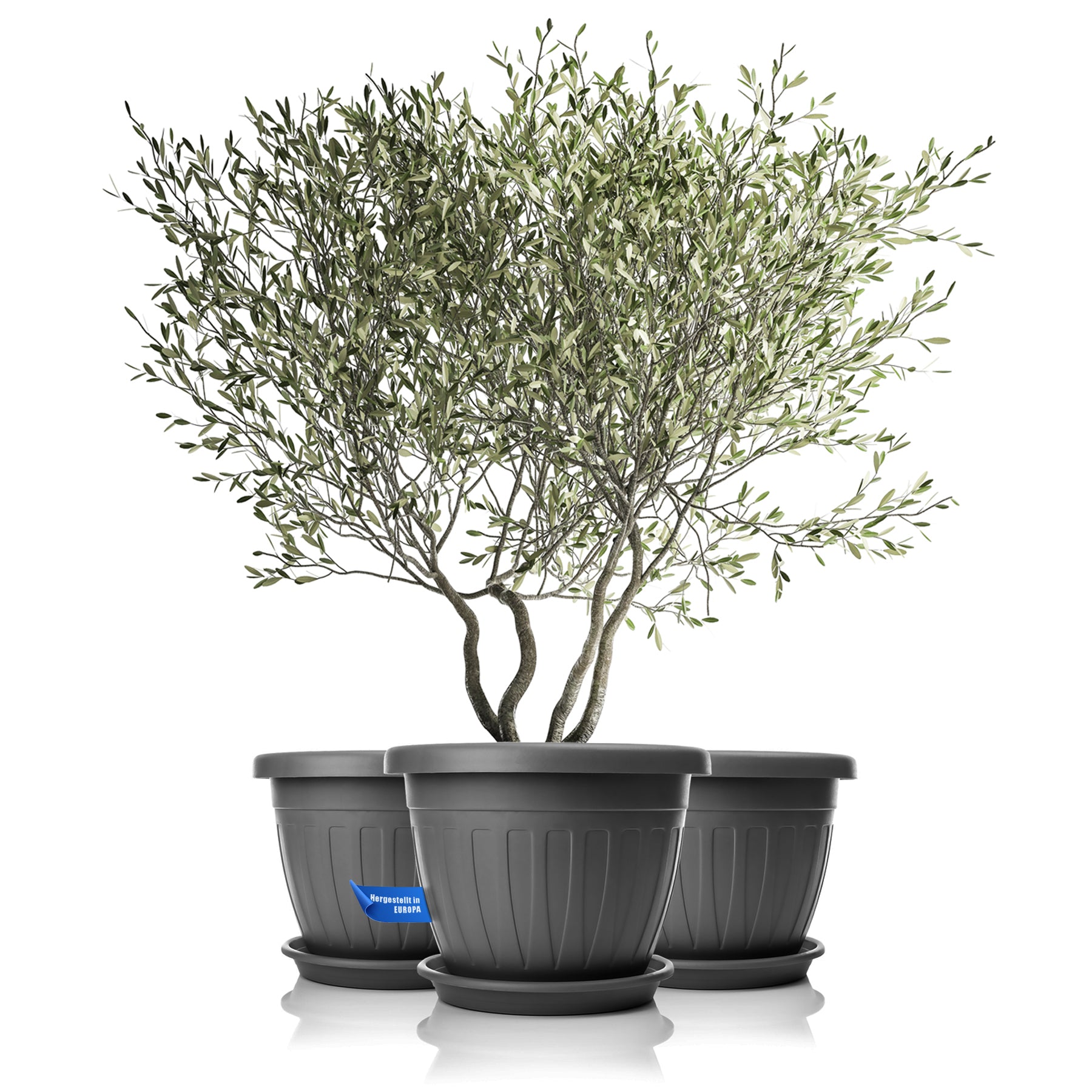 BigDean Blumentopf 50cm mit Untersetzer Anthrazit wetterfest