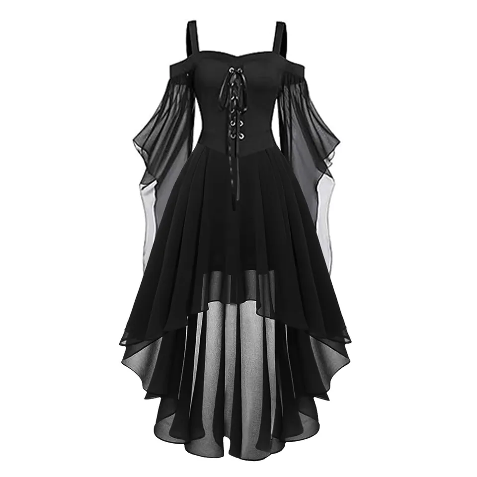 Luadnysin Dresses Halloween Kleid Gothic Schulterfrei Schwarz