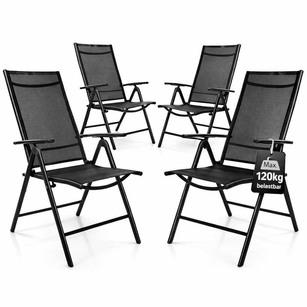BigDean Garten Gartenstuhl Hochlehner Schwarz 4er verstellbar
