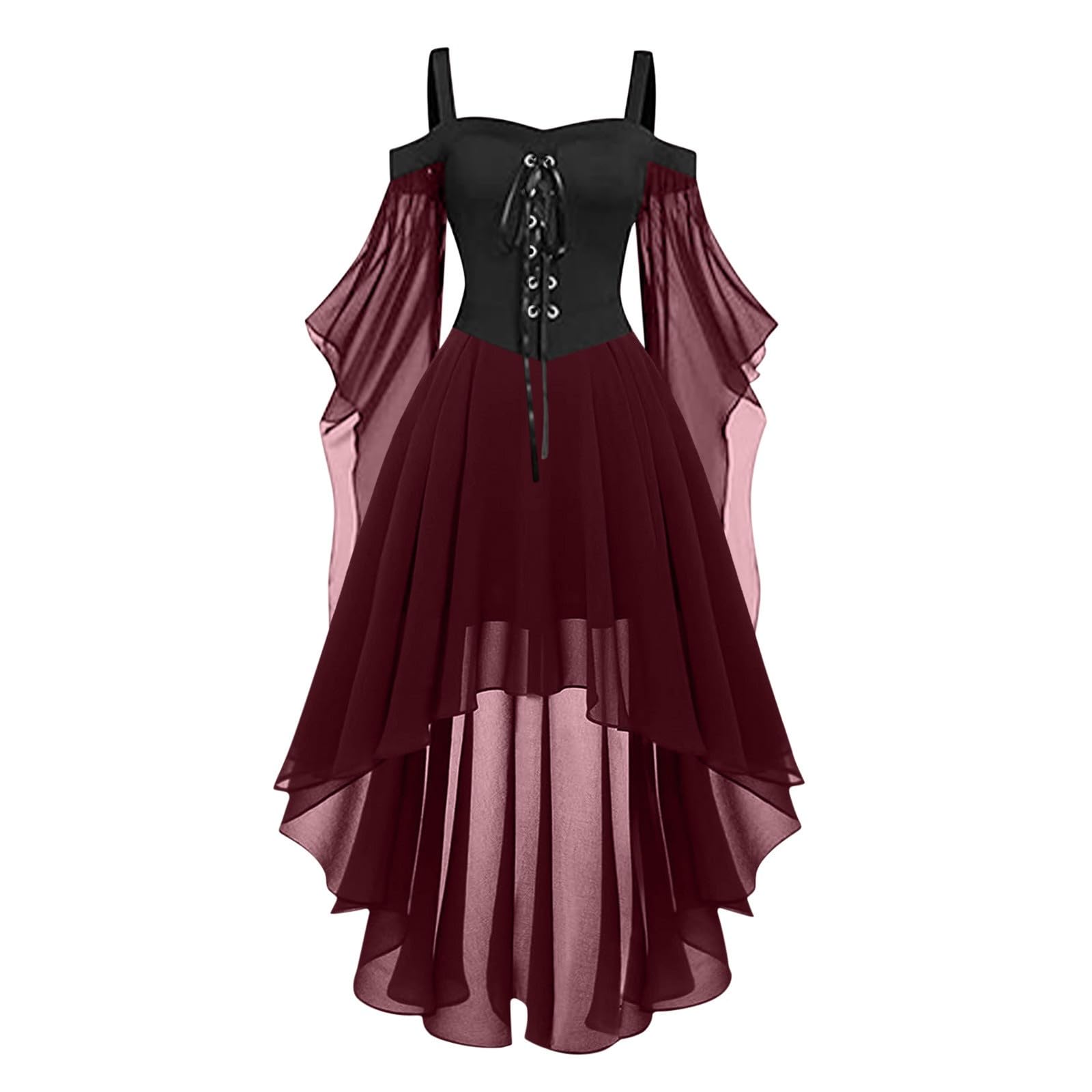 Luadnysin Dresses Halloween Kleid Gothic Schulterfrei Schwarz