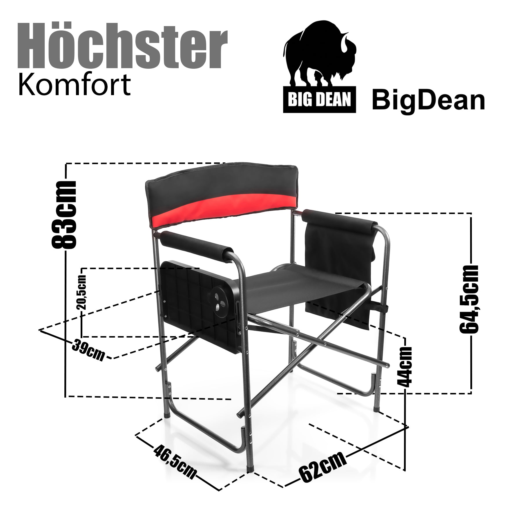 BigDean Garten Campingstuhl 150 kg Schwarz-Rot Klappbar