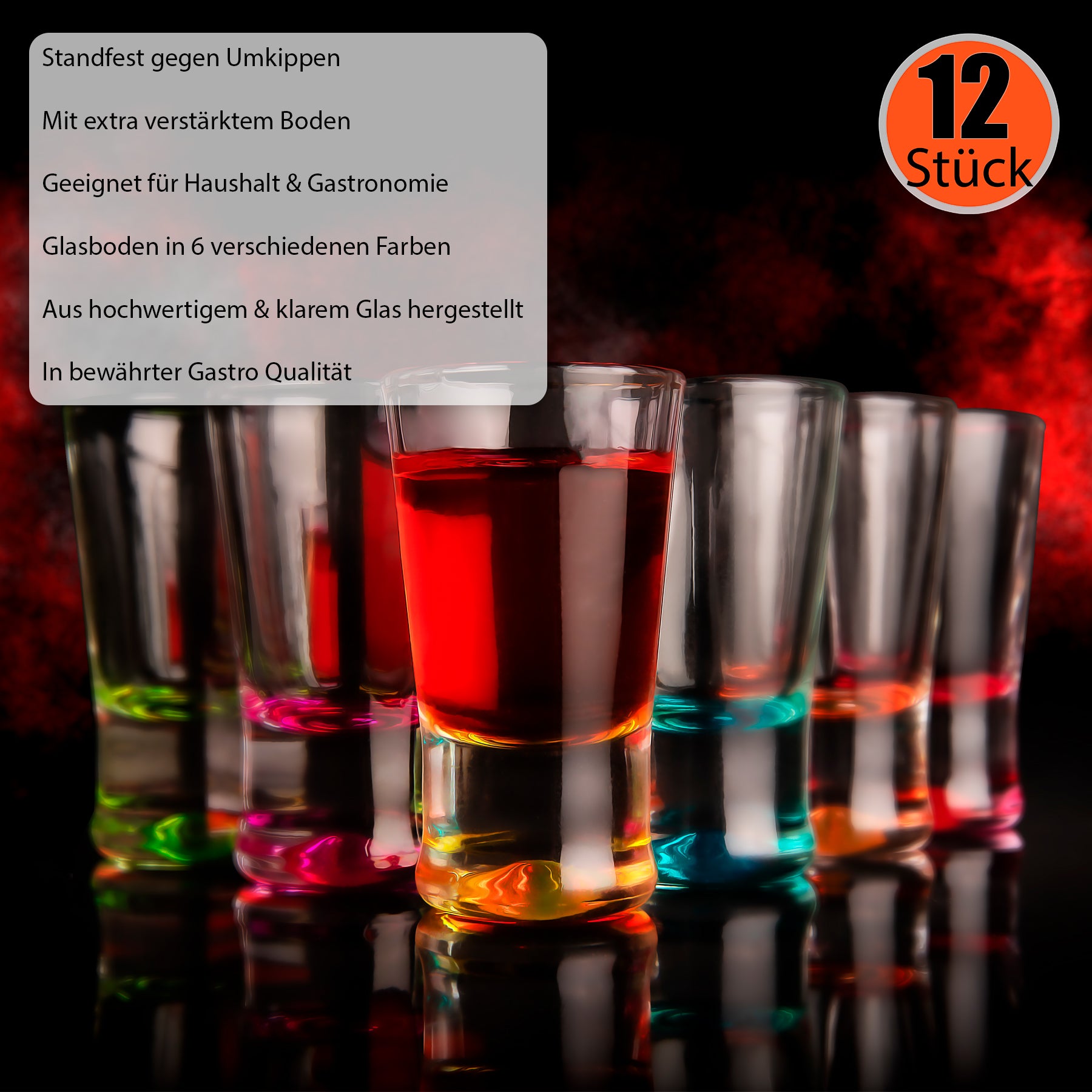 BigDean Schnapsgläser 2cl farbig 12 Stück Geschenkbox