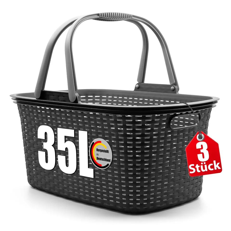 BigDean Wäschekorb 35L Rattan Henkel 3er Set