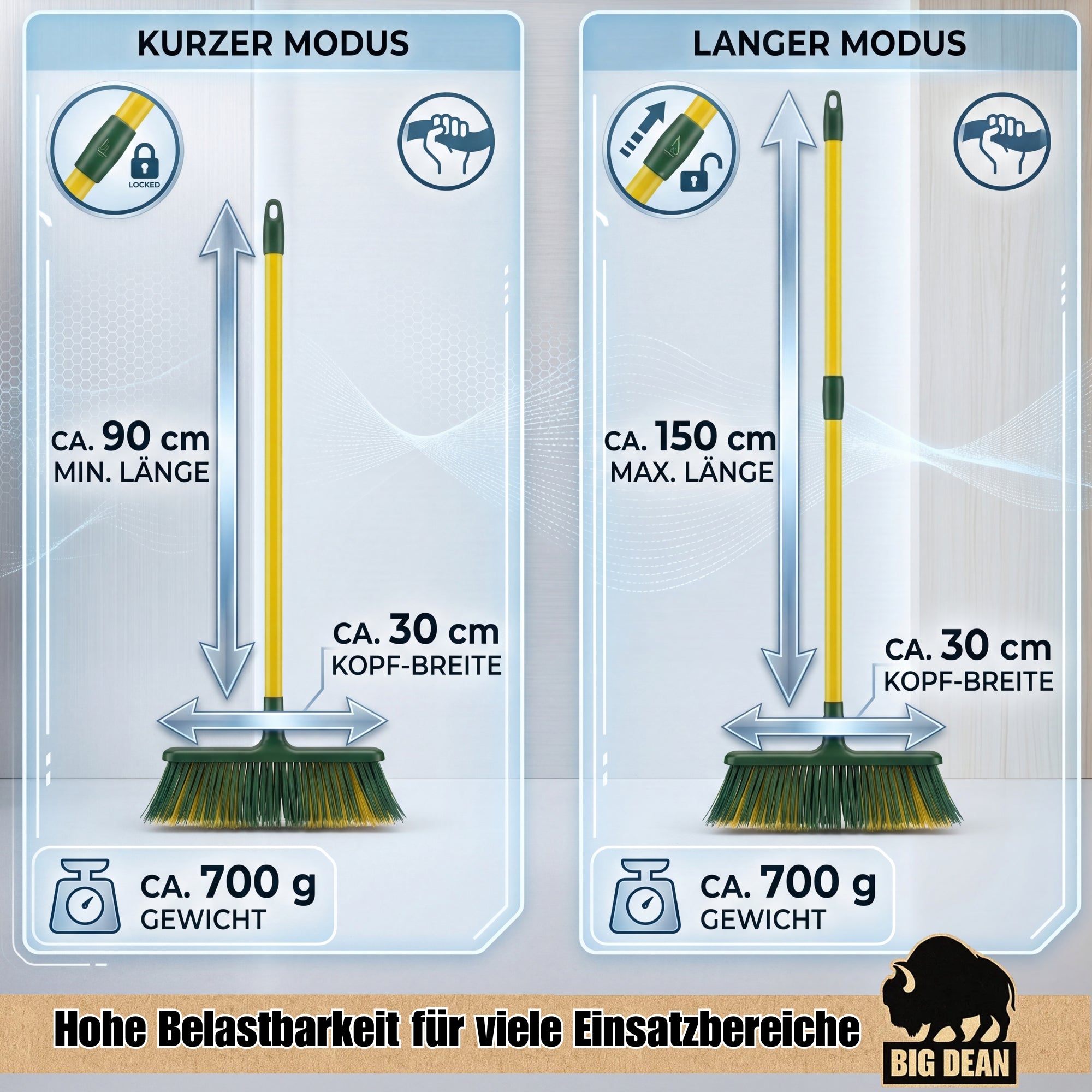 BigDean Krallenbesen XL Gartenbesen Teleskopstiel Borsten