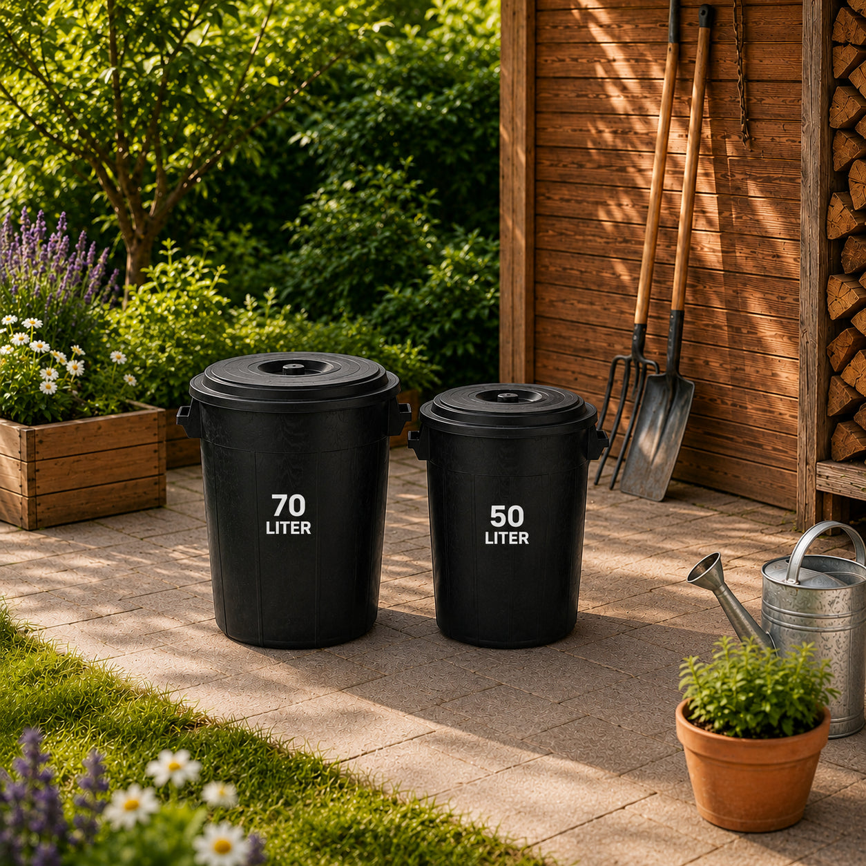 BigDean Universaltonne 70+50 Liter Set Tonne Schwarz mit Deckel