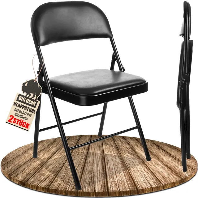 BigDean Klappstuhl gepolstert schwarz 2er Set 130 kg