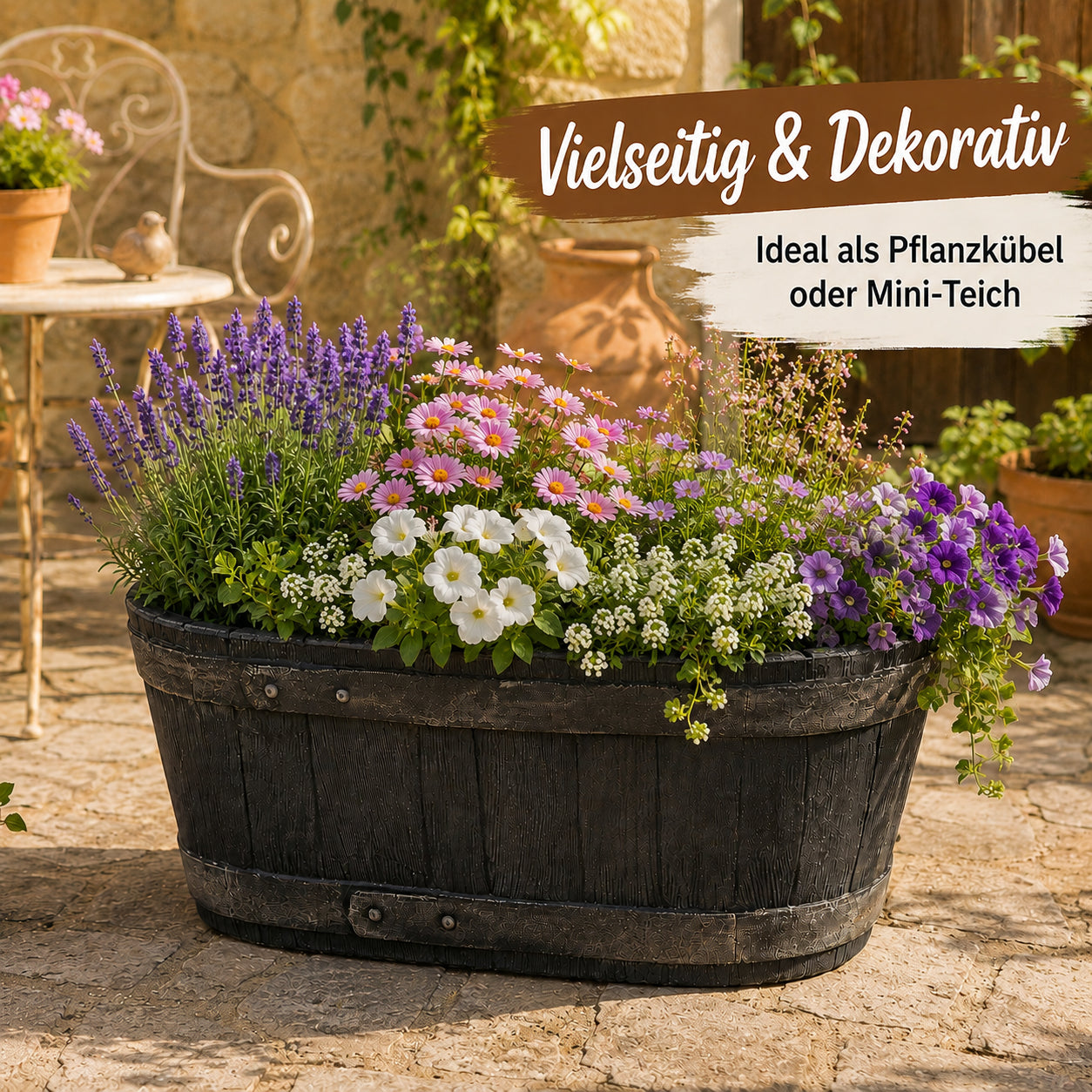 BigDean Weinfass Eichenfass oval Kunststoff 58cm Holzoptik