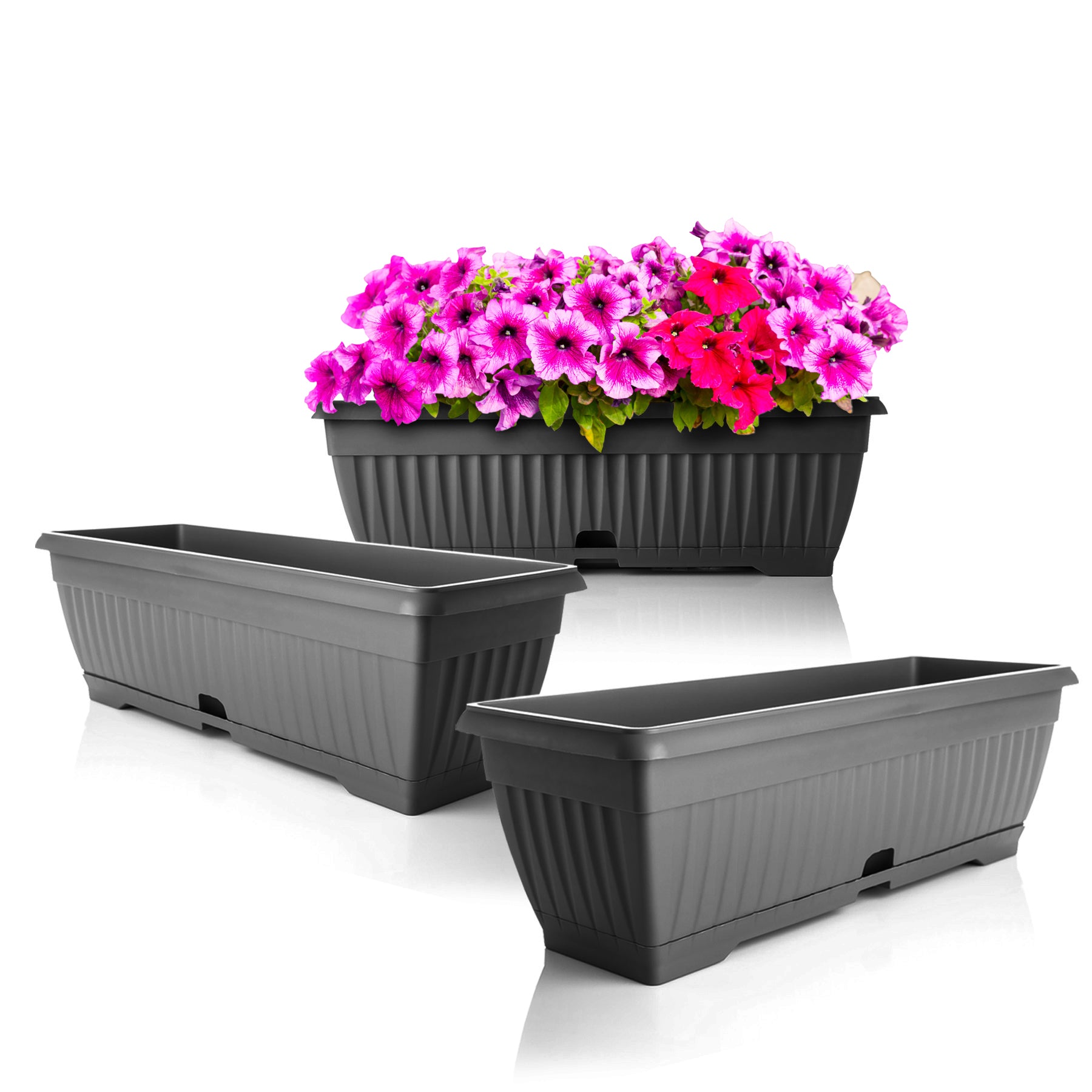 BigDean Blumenkasten Anthrazit 50 cm 3er Set mit Wasserspeicher