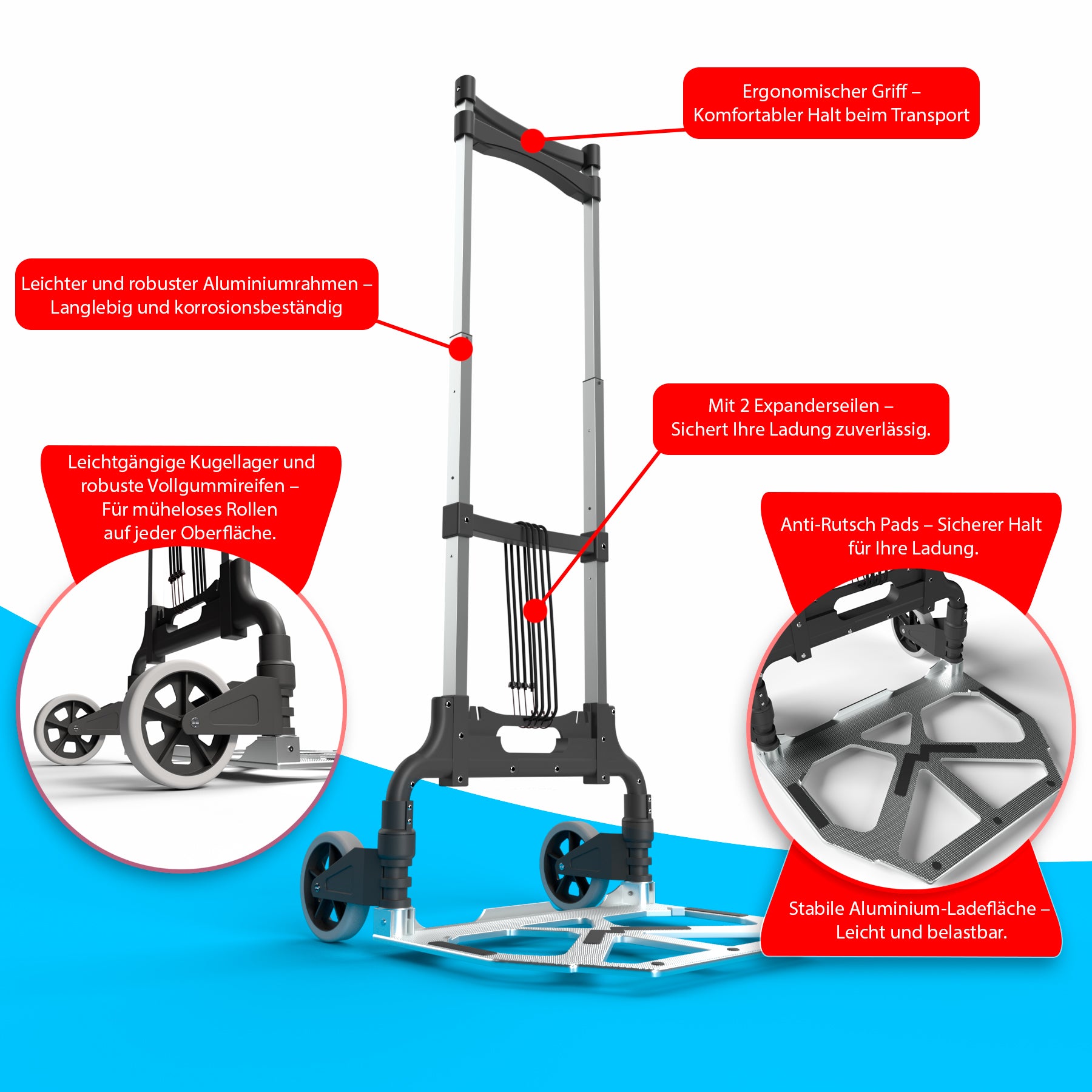 BigDean Werkzeug Sackkarre klappbar 70 kg Teleskopgriff 110 cm