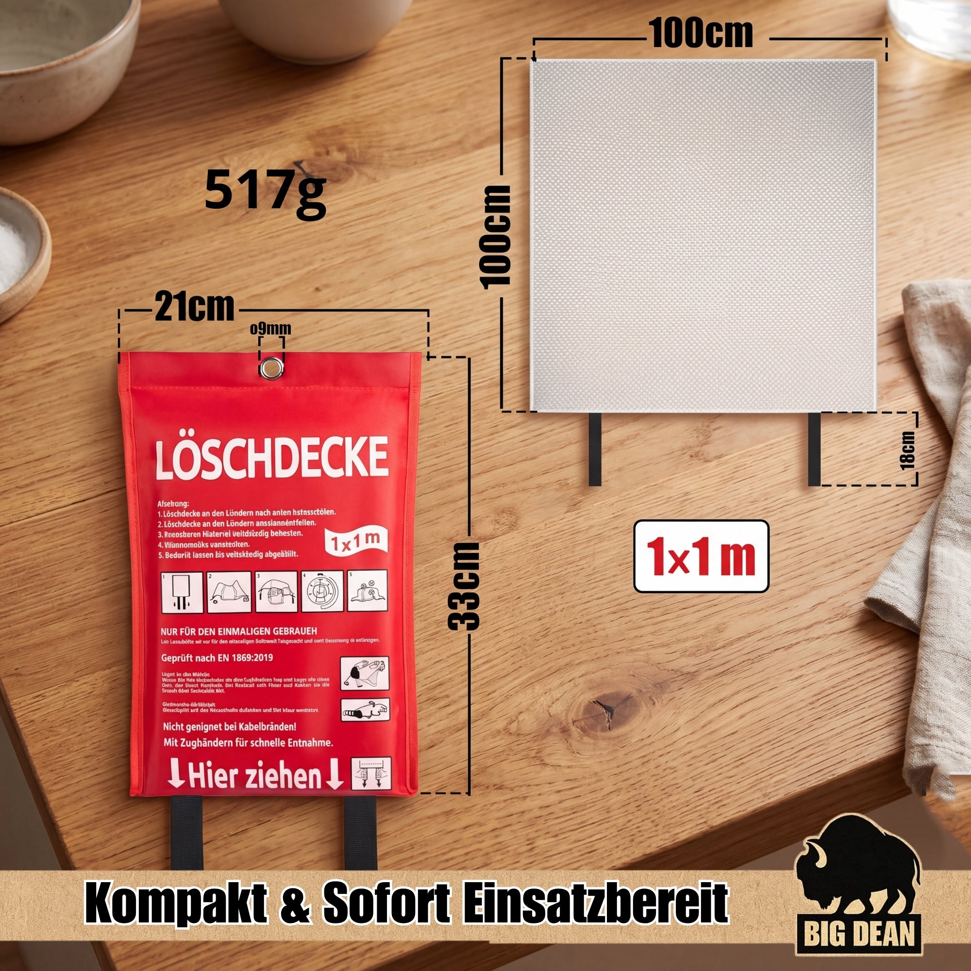 BigDean Brandschutz-Set 1kg Feuerlöscher + Löschdecke ABC