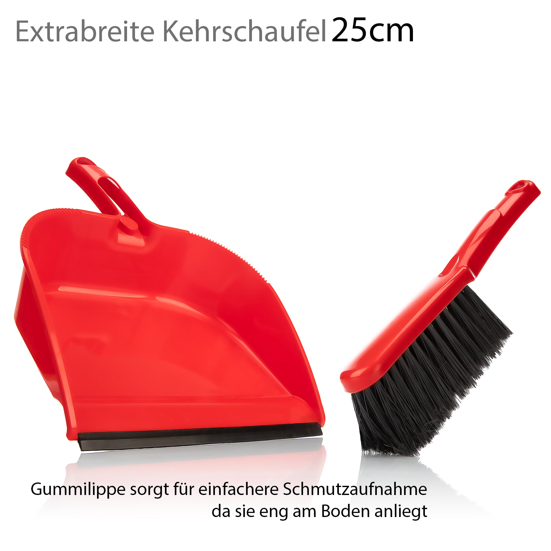 BigDean Bad & Reinigung Kehrschaufel Set Rot 4 Stück Kunststoff