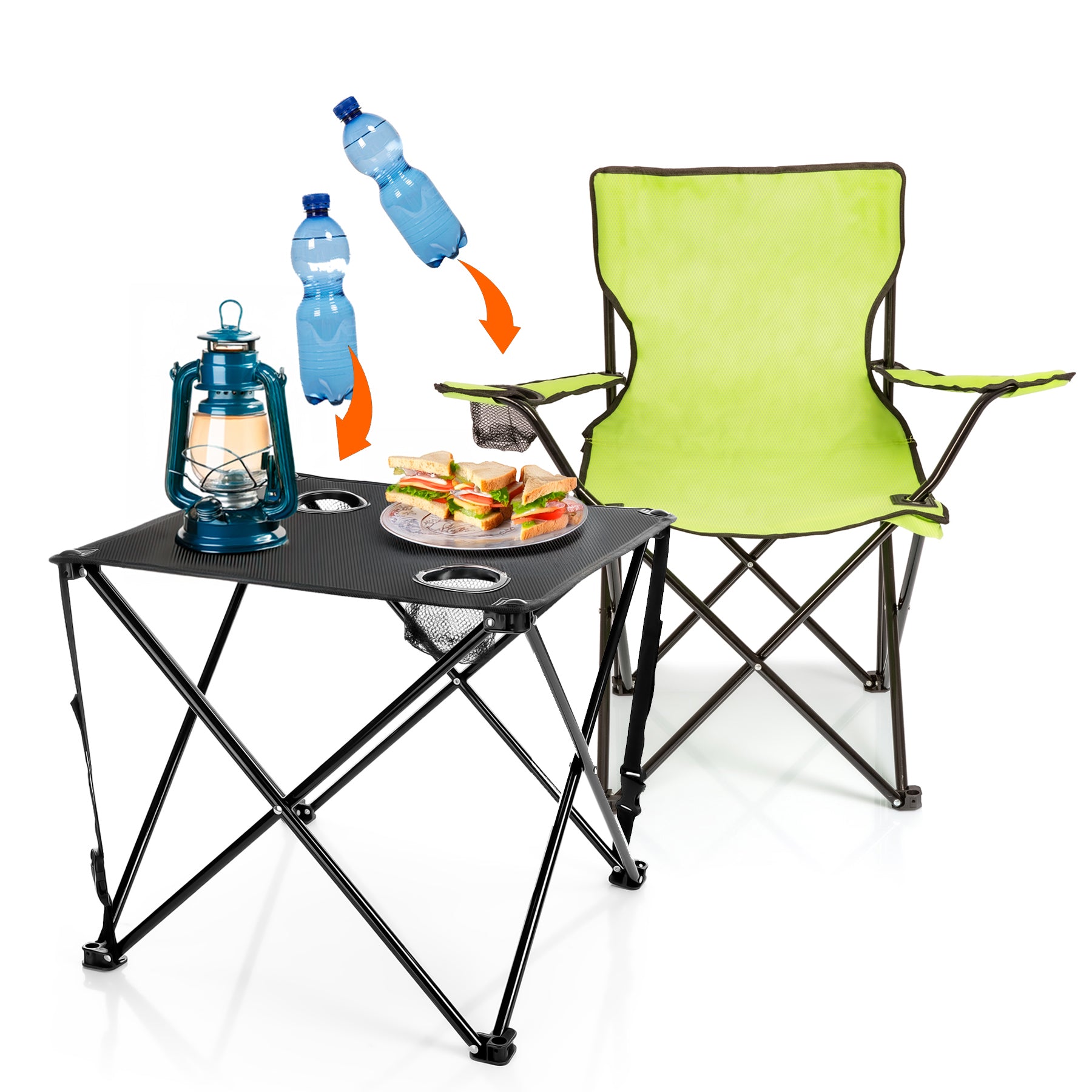 BigDean Campingstuhl mit Campingtisch faltbar grün 2er