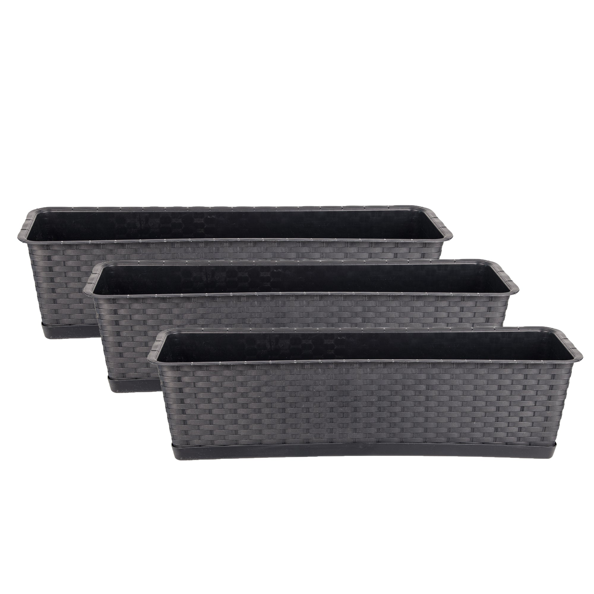 BigDean Blumenkasten 60 cm Rattan-Optik anthrazit 3er Set