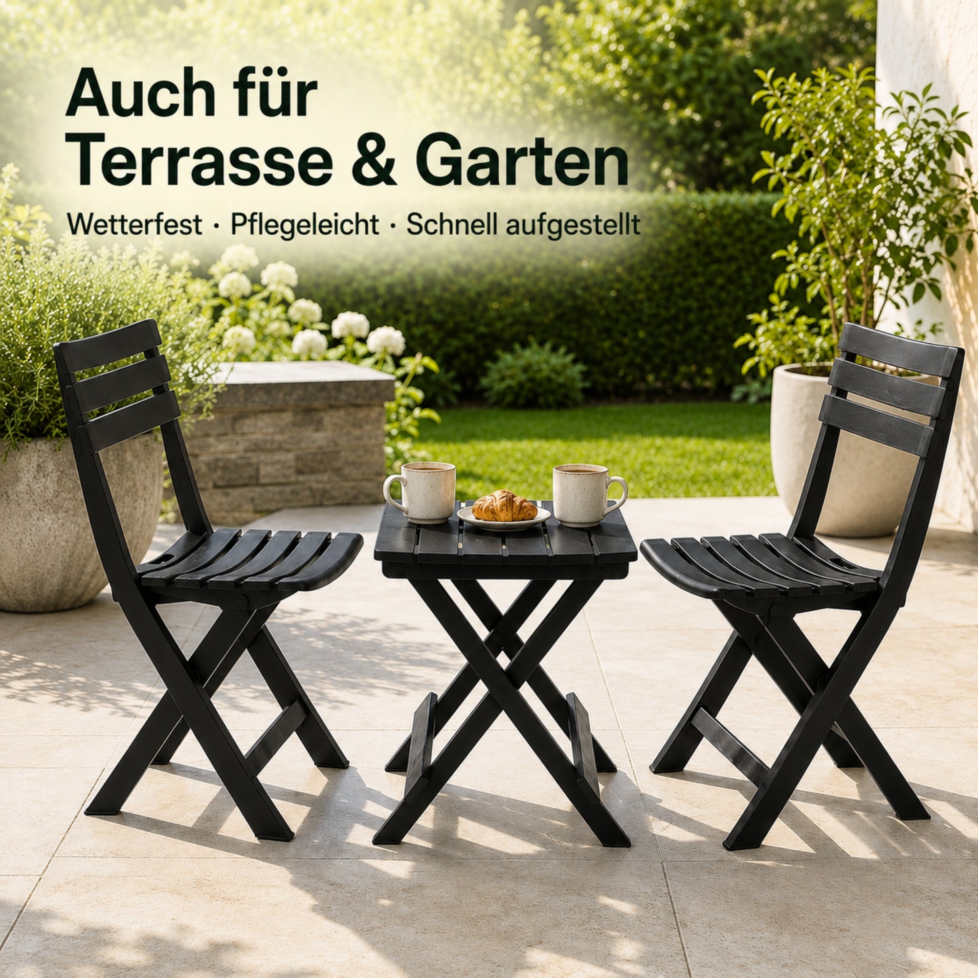 BigDean Garten Gartenmöbel Set 2+1 klappbar anthrazit wetterfest