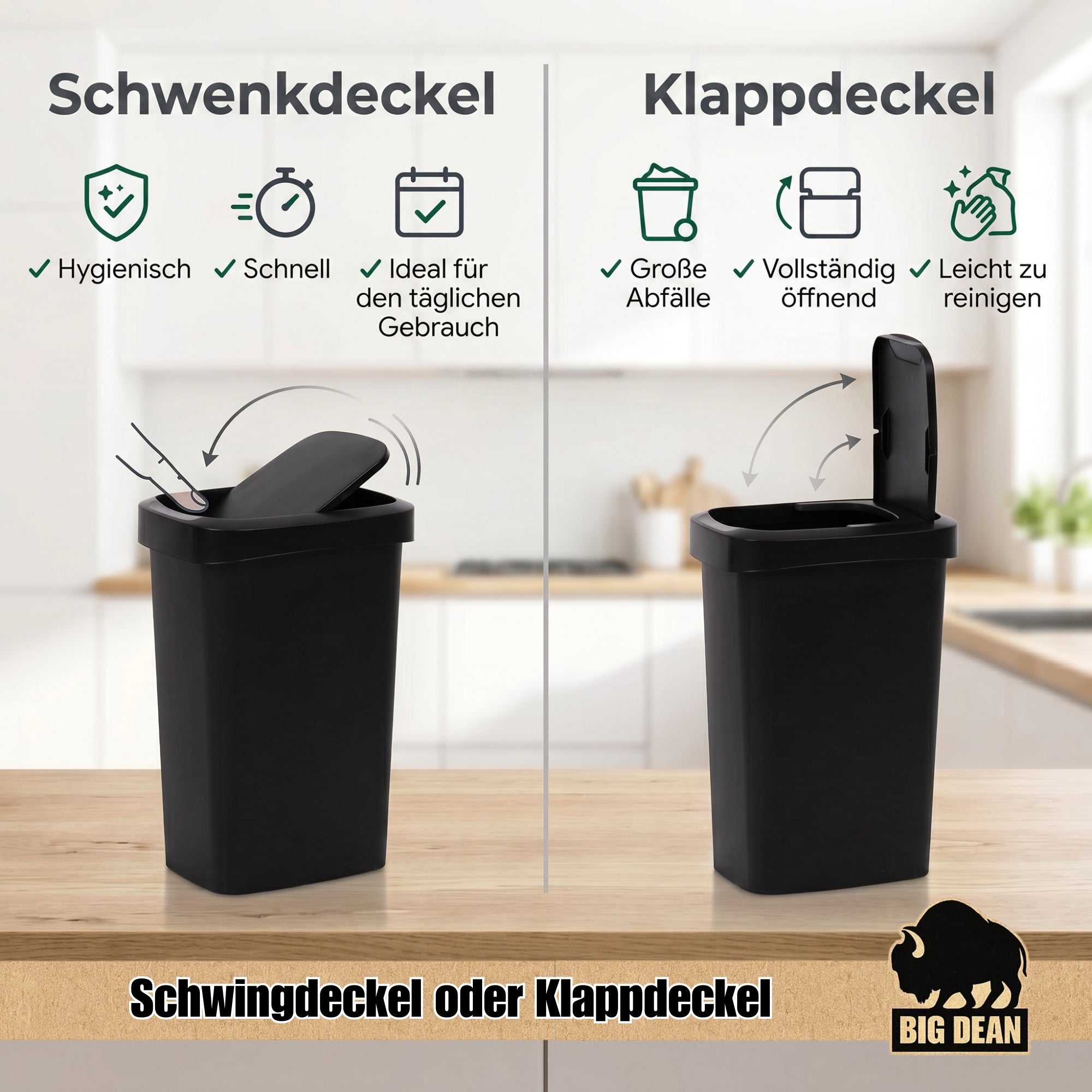 BigDean Mülleimer 50l mit Deckel Schwingdeckel Made in Germany