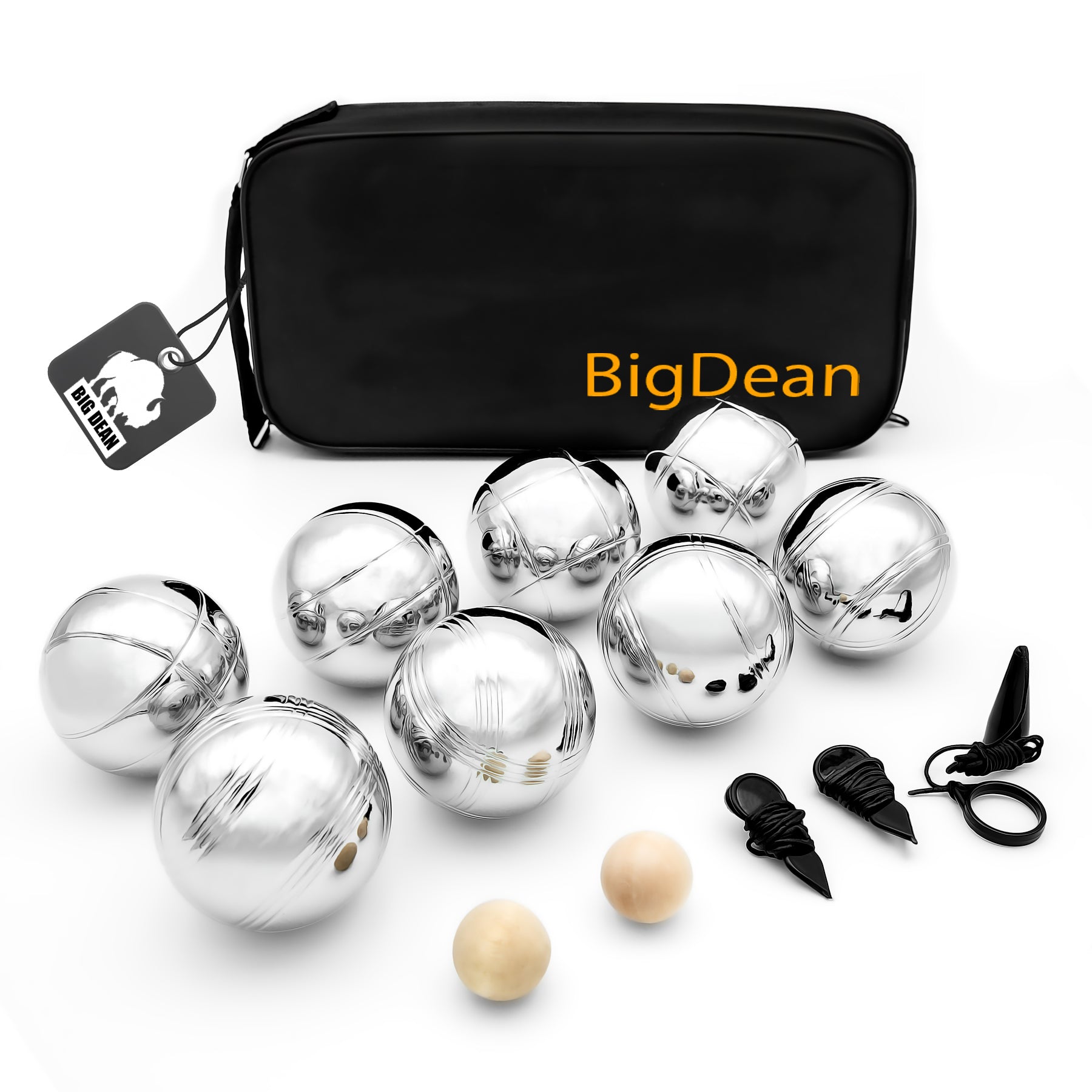 BigDean Boule Set 8 Kugeln verchromt silber mit Tasche