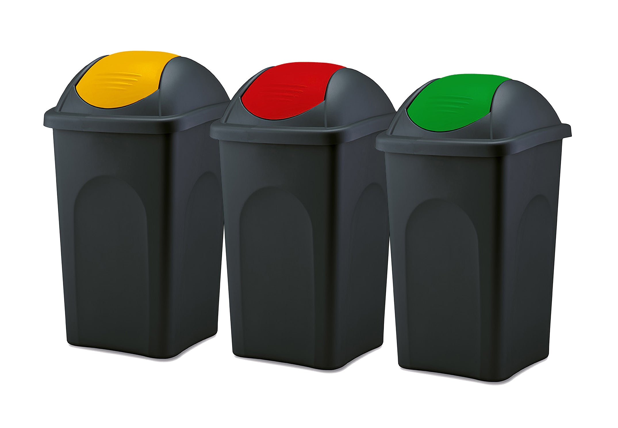 BigDean Mülleimer 60L schwarz 3er Set Schwingdeckel Mülltrennung