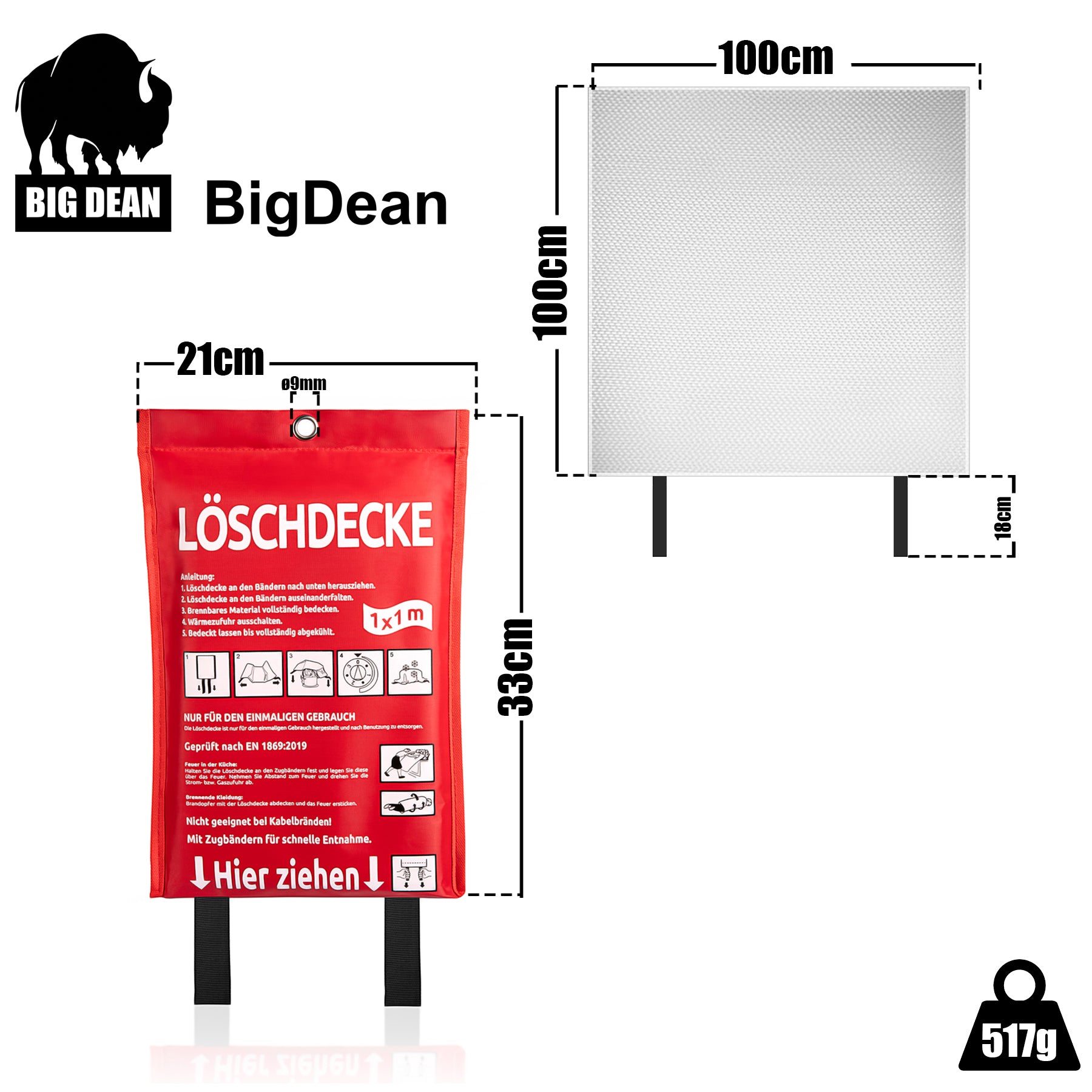 BigDean Löschdecke Küche 100x100 cm 2 Stück