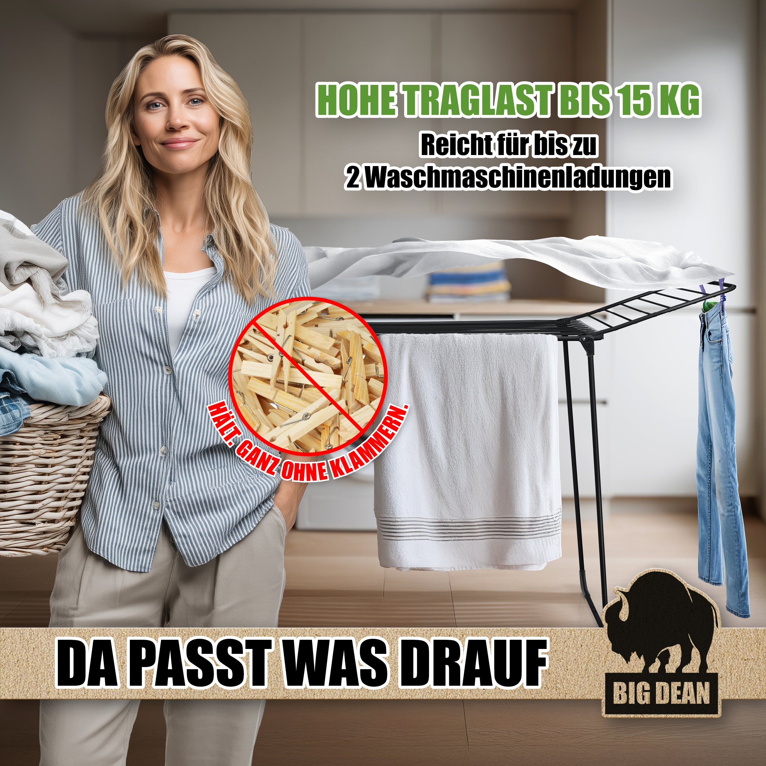 BigDean Haushalt & Alltag Wäscheständer 20m Grip extra hoch