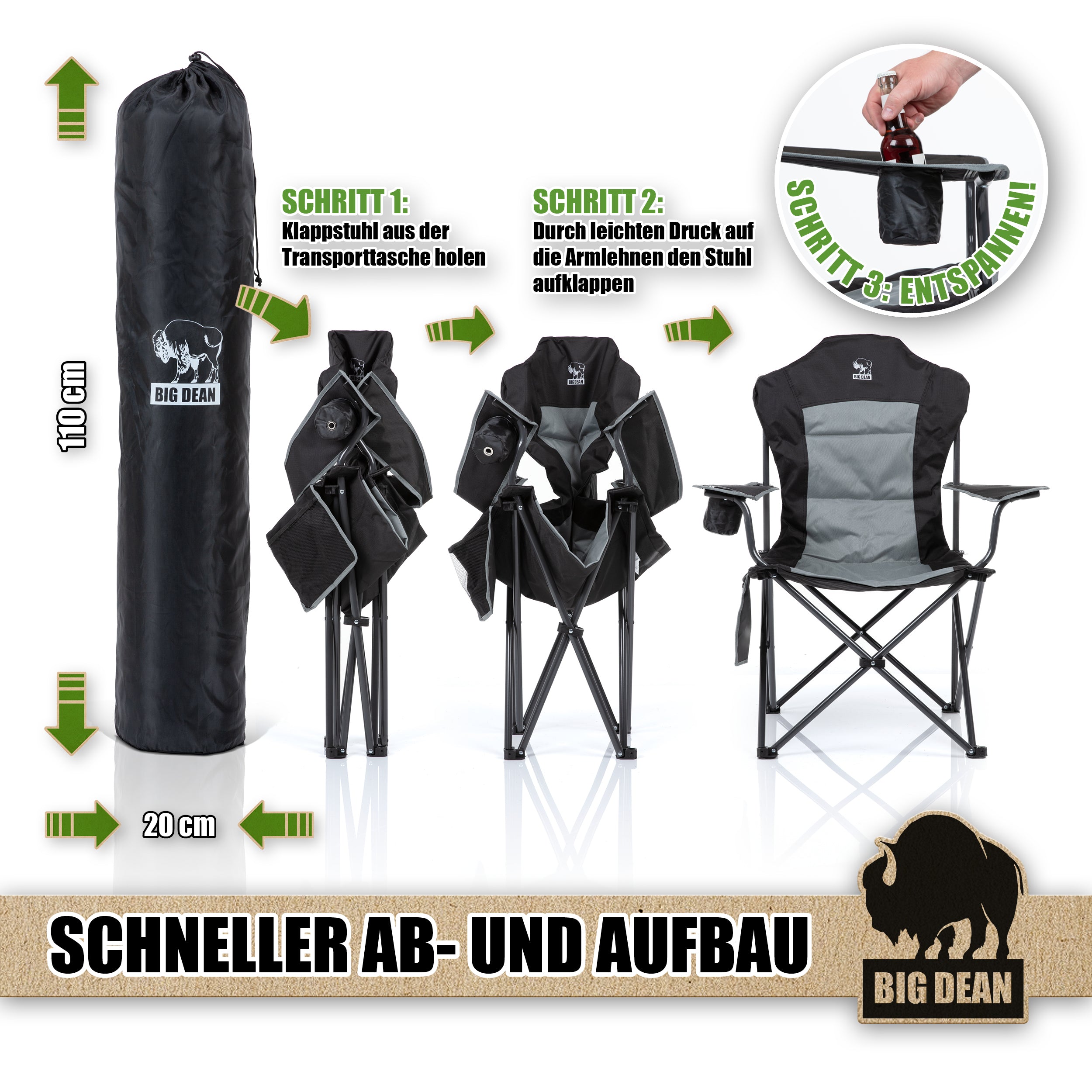 BigDean Garten Campingstuhl Faltbar 160kg Hochlehner Gepolstert XXL
