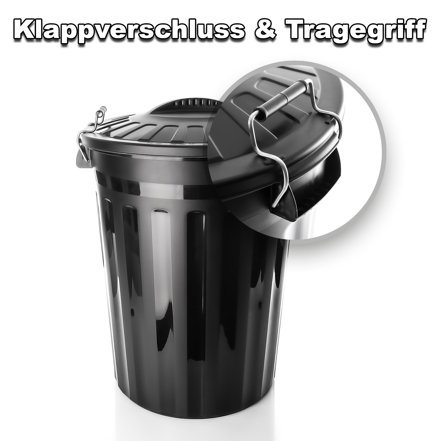 BigDean Universaltonne 80L 2er Set Mülltonne mit Deckel Schwarz