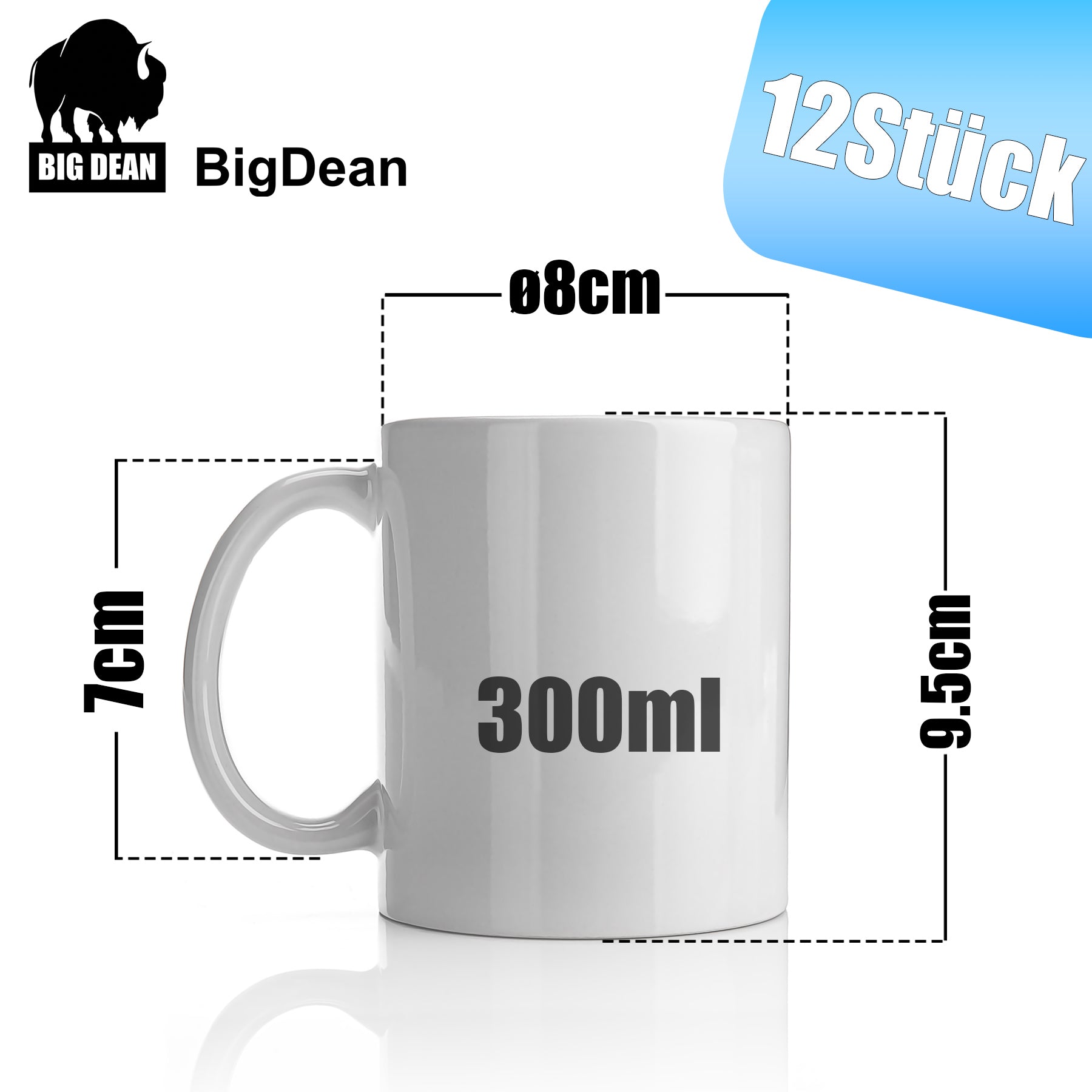 BigDean Kaffeebecher Weiß 300 ml Porzellan 12 Stück Set