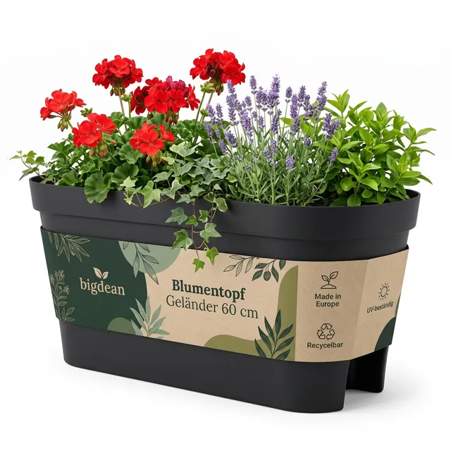 BigDean Blumenkasten Balkongeländer 60 cm Anthrazit mit Halterung