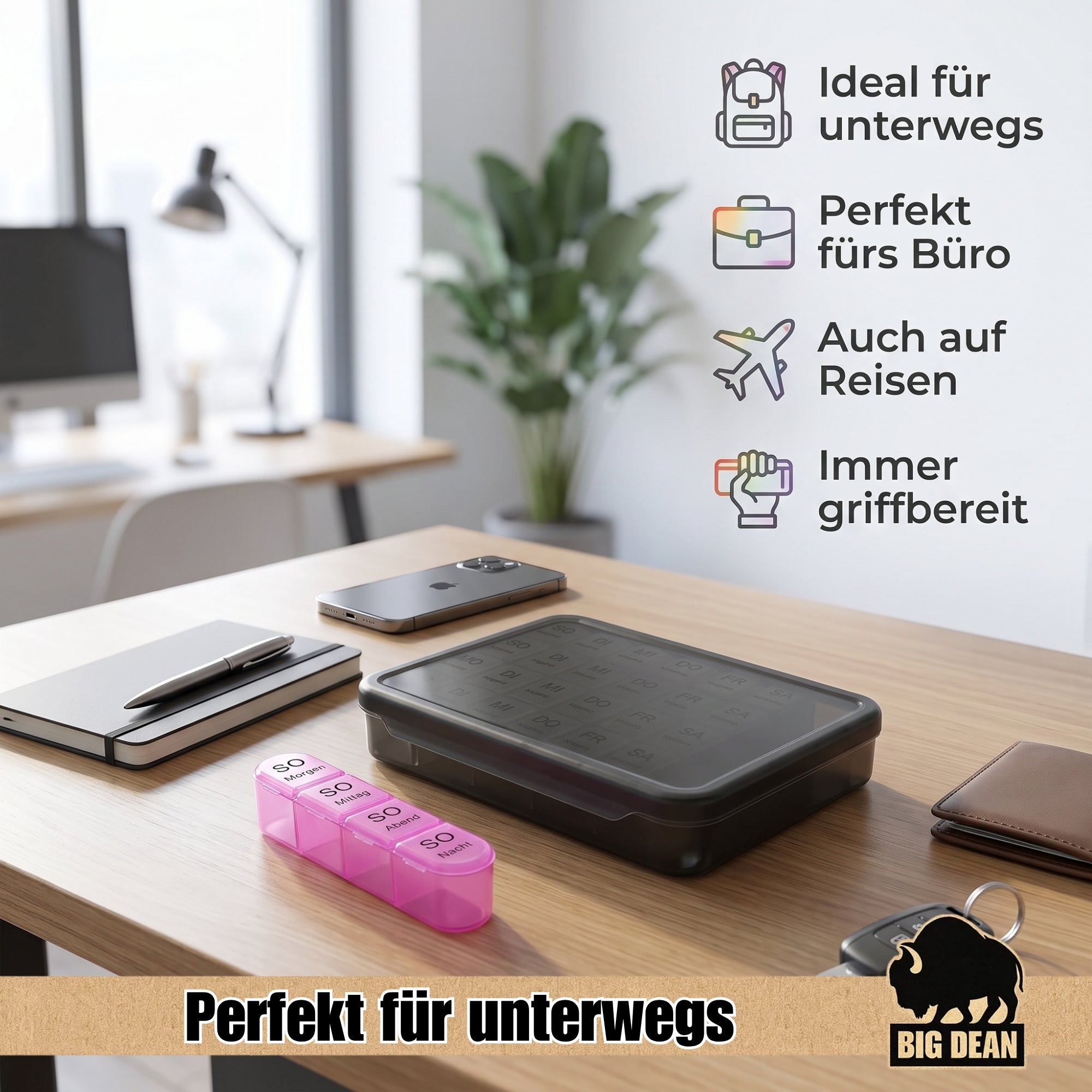 BigDean Tablettenbox 7 Tage 4 Fächer Pillendose tragbar
