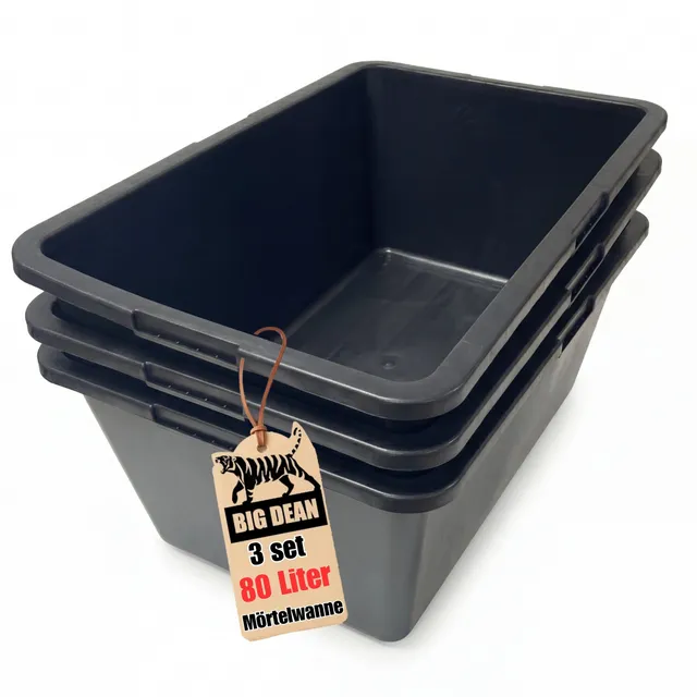 BigDean Mörtelwanne 80L eckig 78x47x30 3 Stück stabil
