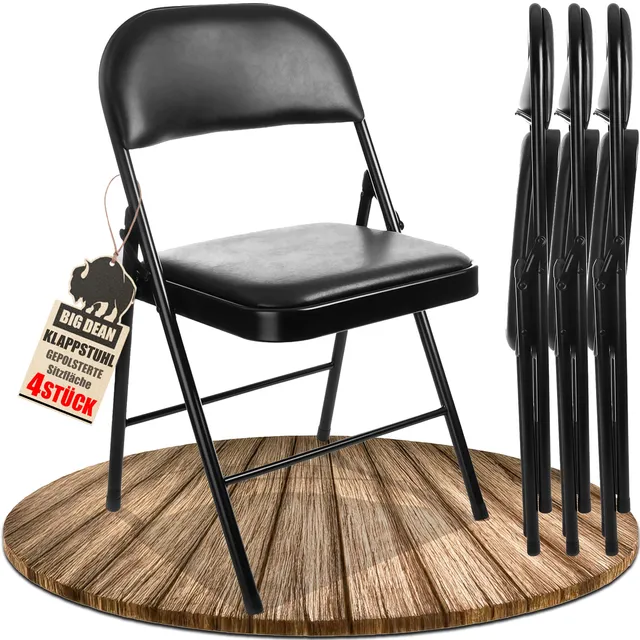 BigDean Klappstuhl Gepolstert Schwarz 4er Set 130kg