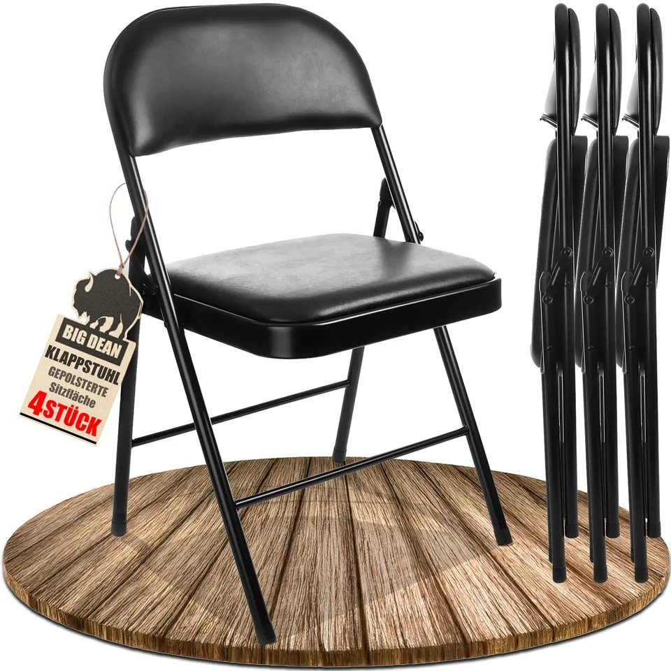 BigDean Klappstuhl Gepolstert Schwarz 4er Set 130kg