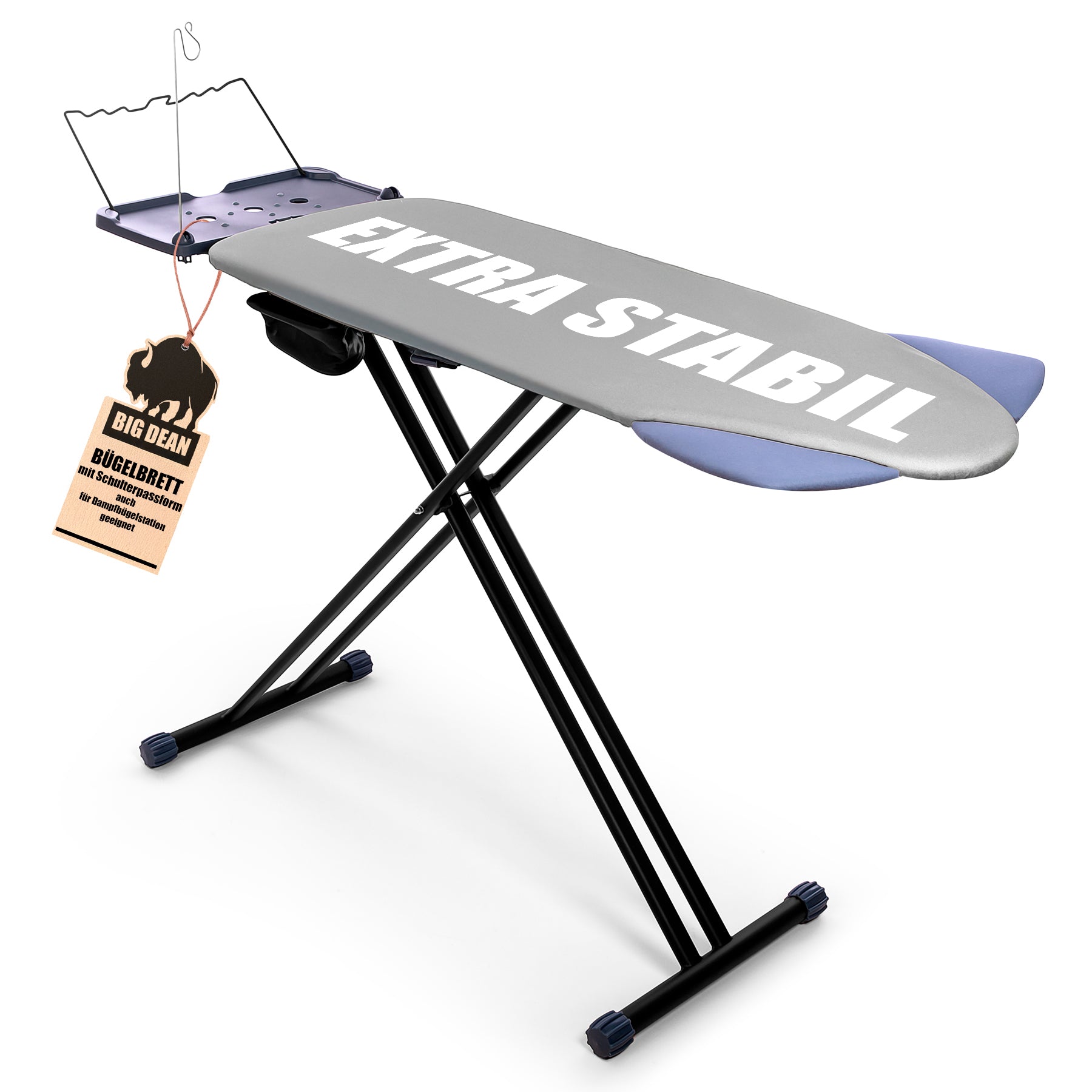 BigDean XXL Bügelbrett 120x45 cm höhenverstellbar schwarz