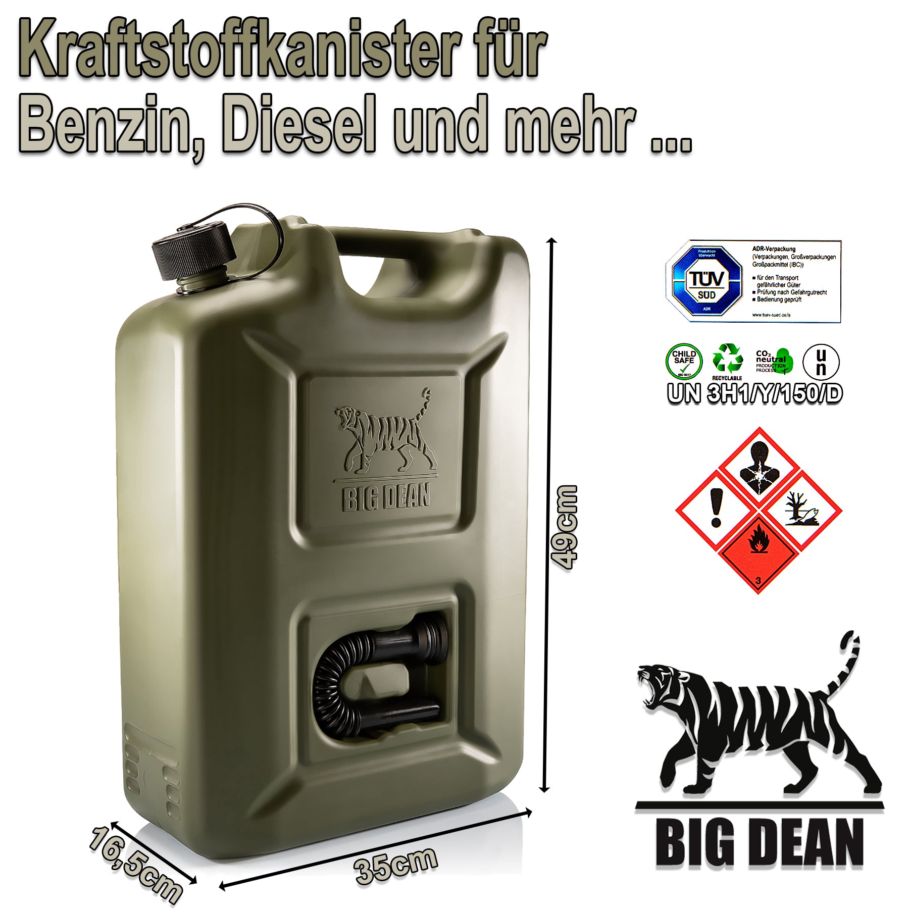 BigDean Haushalt & Alltag Benzinkanister 20L 2 Stück olivgrün UN