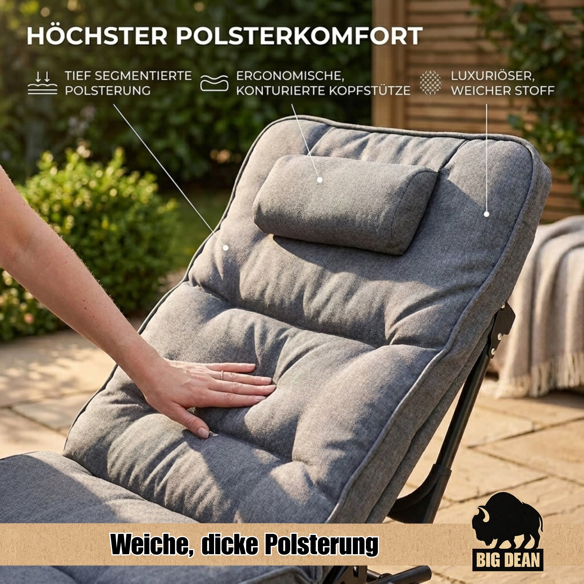 BigDean Garten & Außenbereich Klappstuhl Liege 2in1 gepolstert 120kg