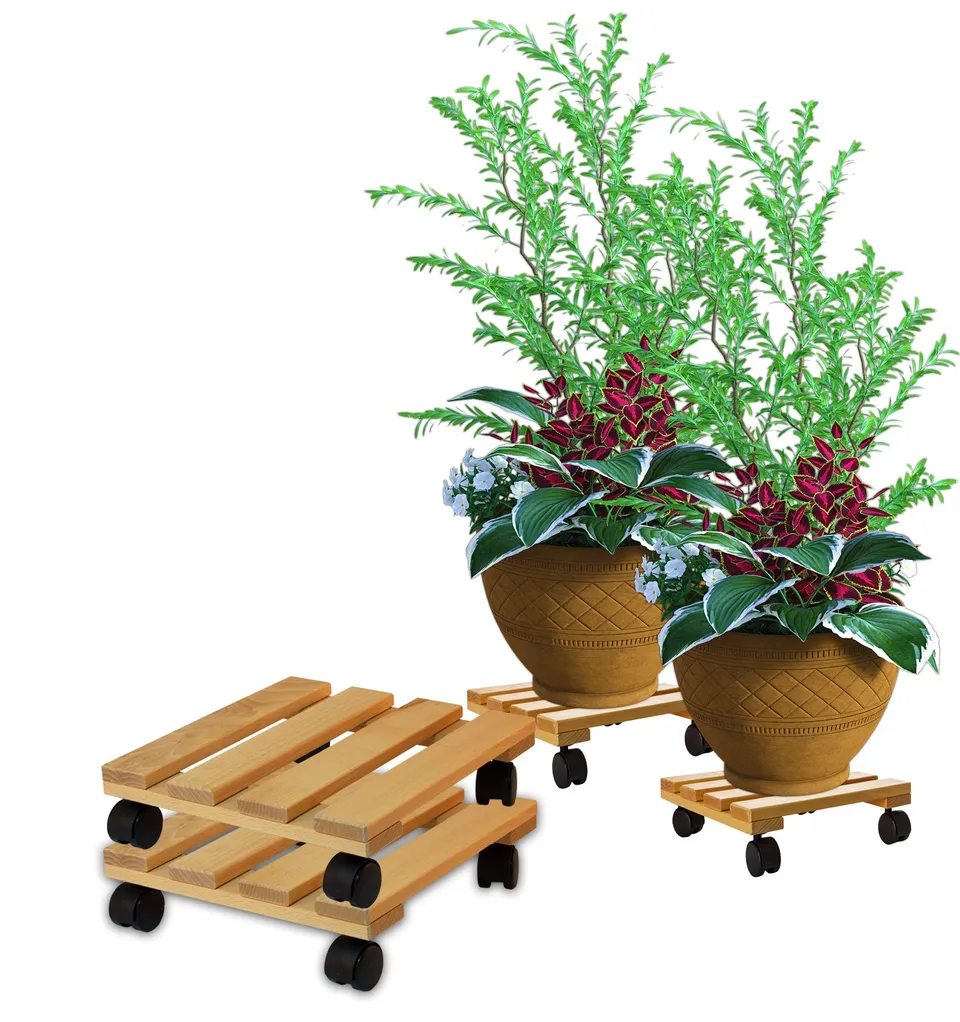 BigDean Pflanzenroller eckig 30x30cm 2er Set Holz 120kg