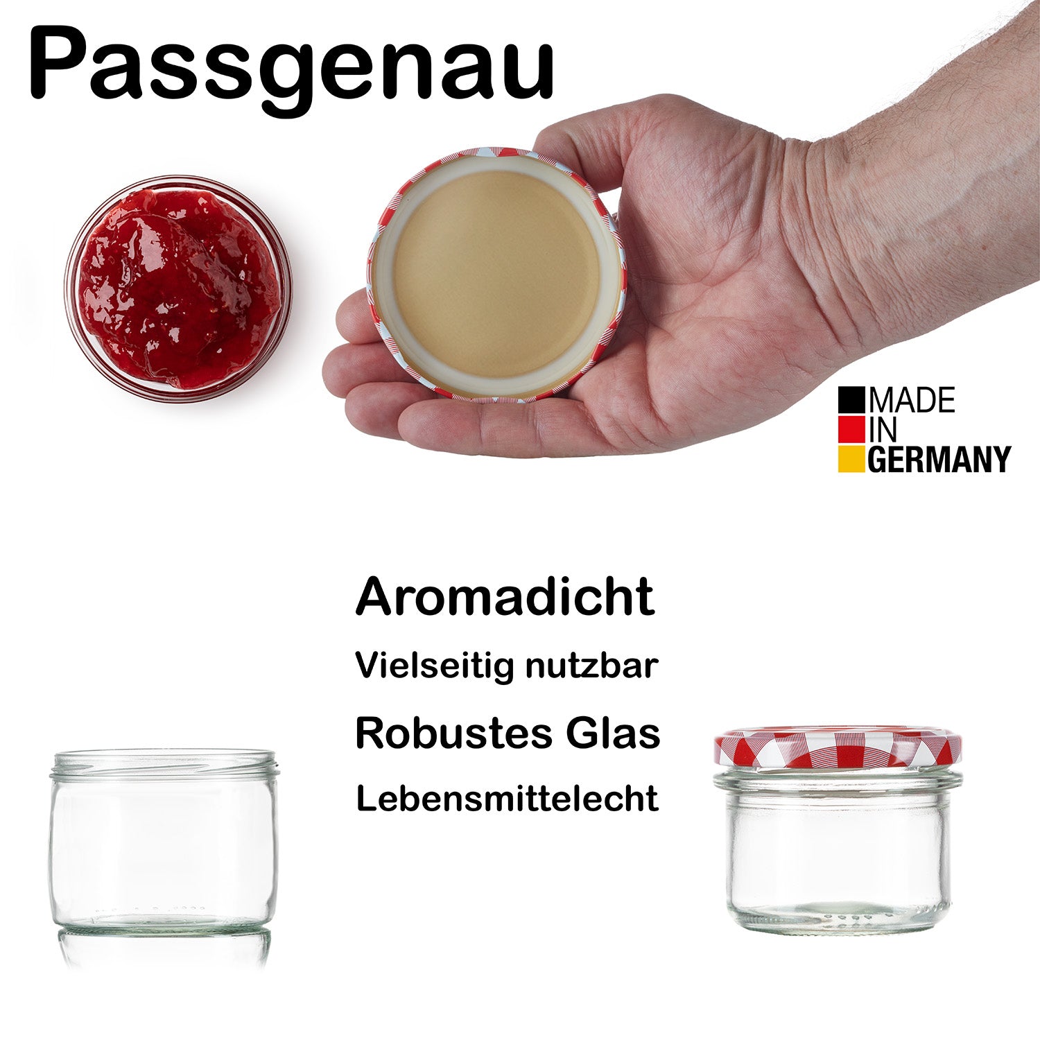 BigDean Marmeladengläser 125ml 60er Set rot kariert Glas